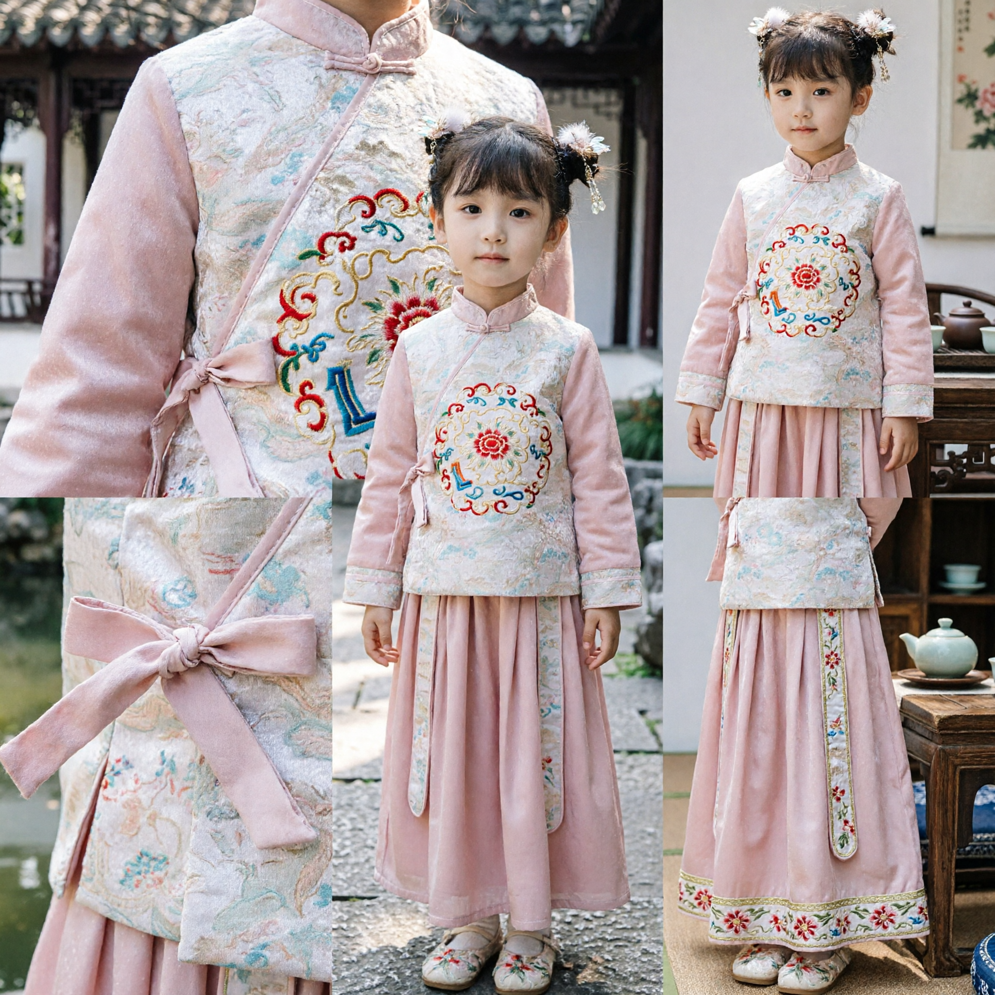 Pink Chinese Traditional Hanfu Costume for Girls Kids Ancient Clothing Tang Suit for Festival Performance
