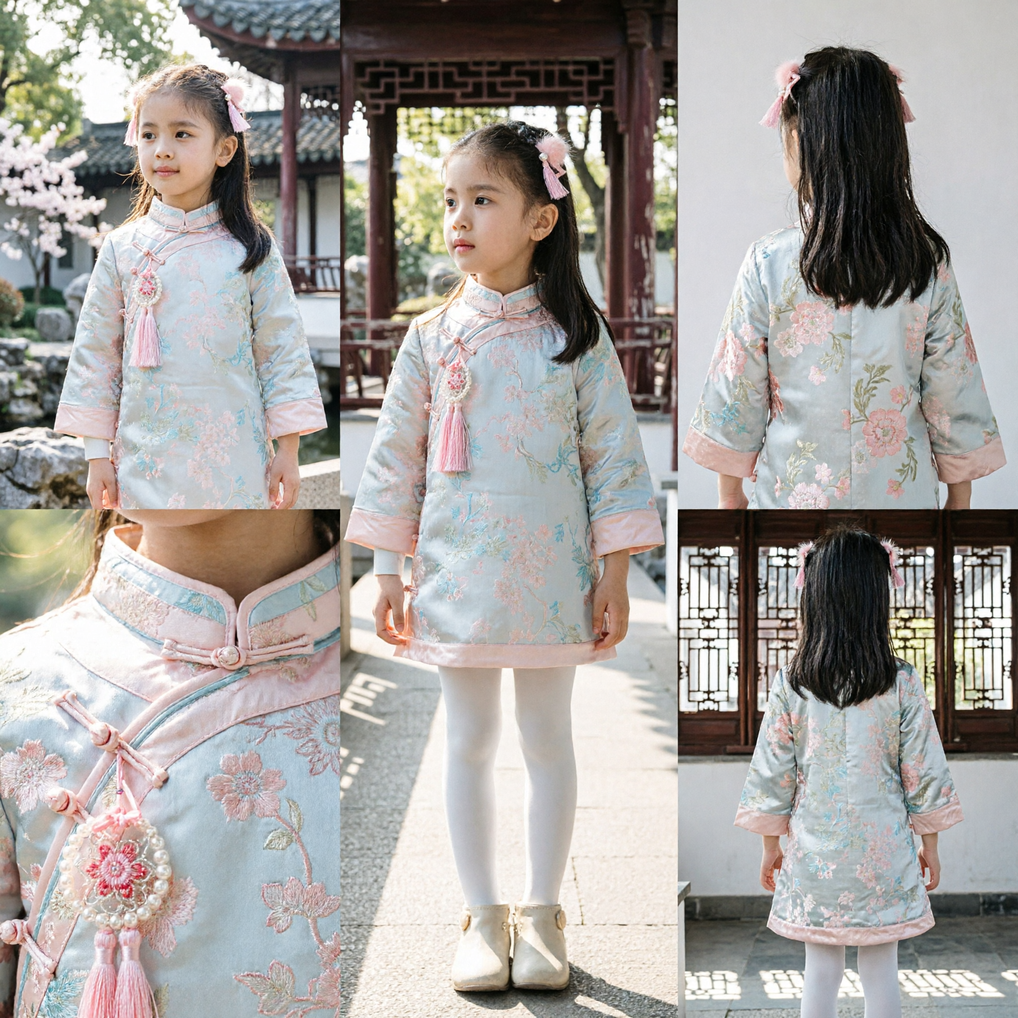 Traditional Chinese Cheongsam for Girls Floral Mandarin Collar Kids Qipao Dress for Lunar New Year