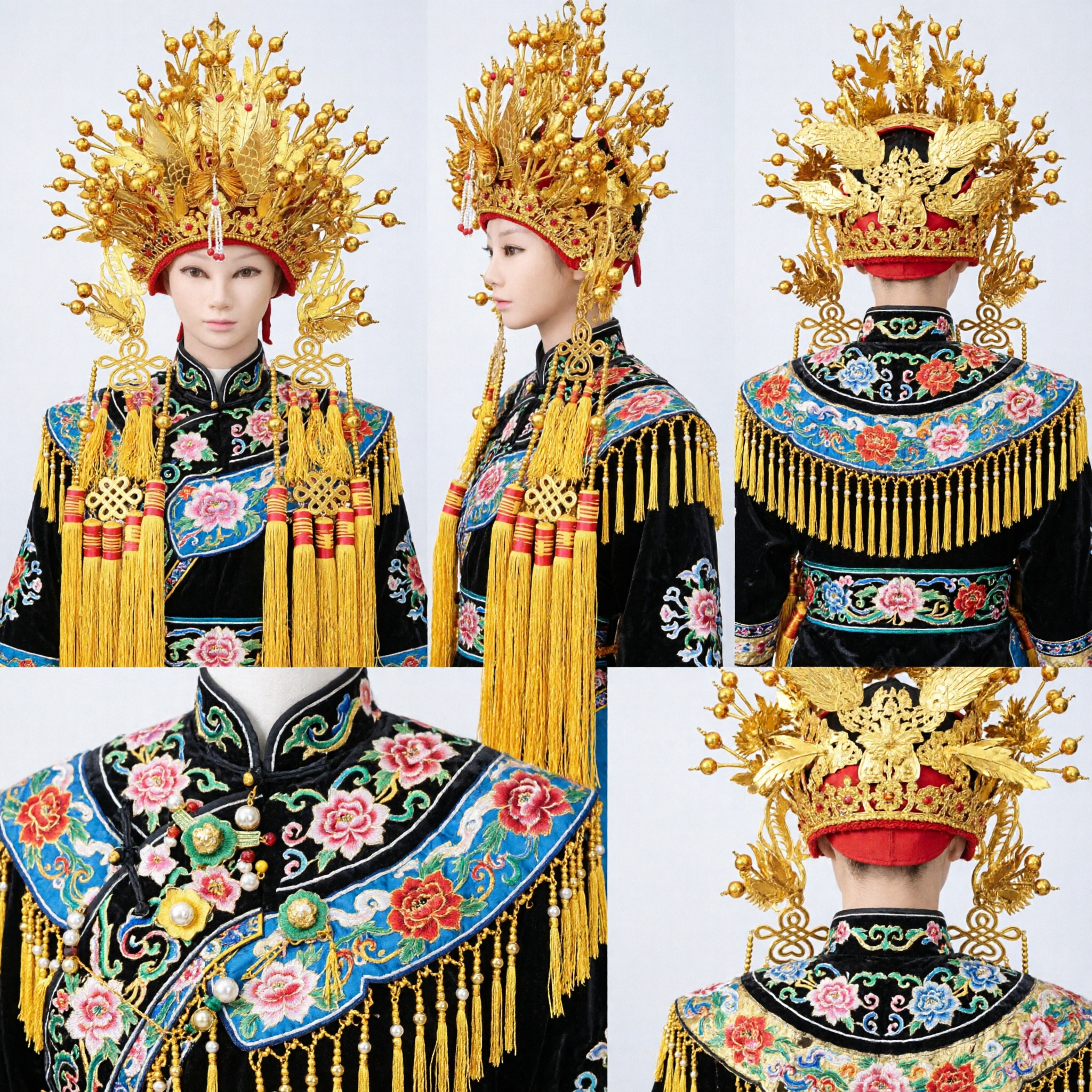 Traditional Chinese Wedding Bride Phoenix Crown Gold Headdress Ancient Opera Performance Hair Jewelry Accessories