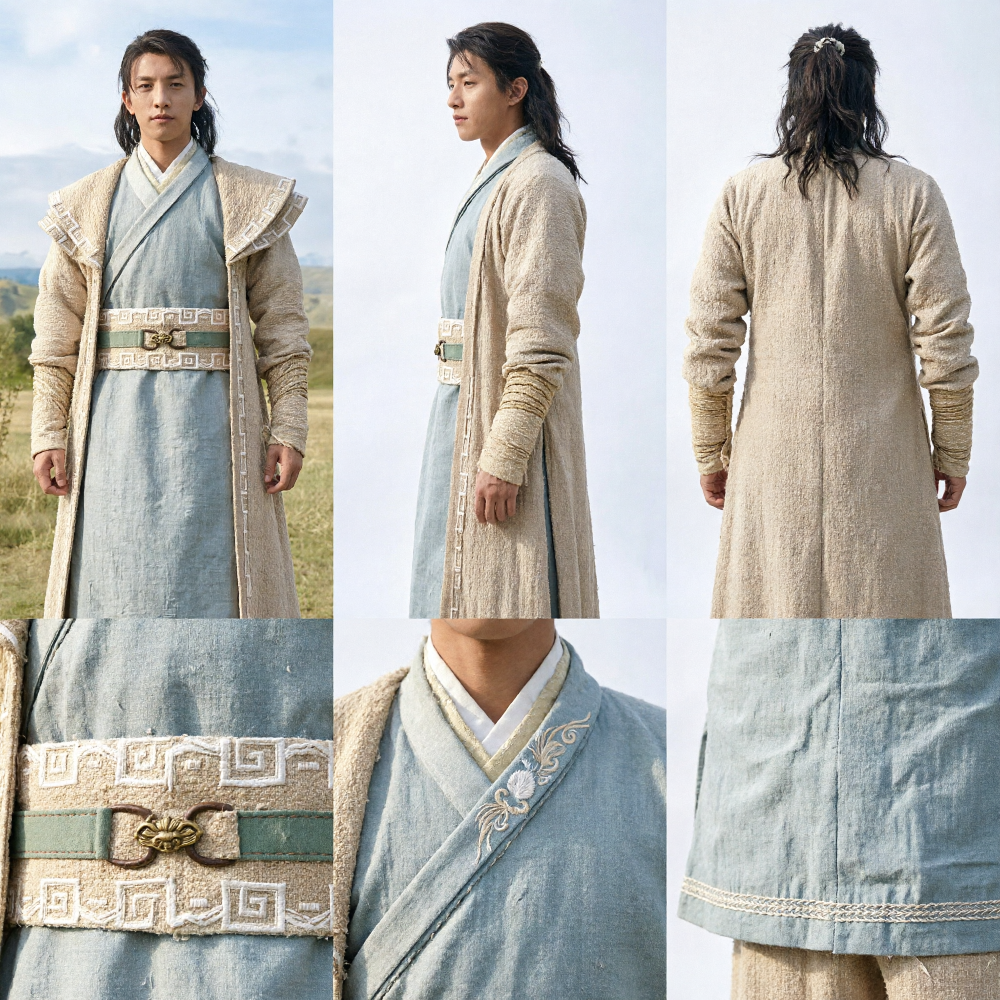 Men's Traditional Chinese Wuxia Swordsman Costume Ancient Warrior Hanfu Robe for Cosplay