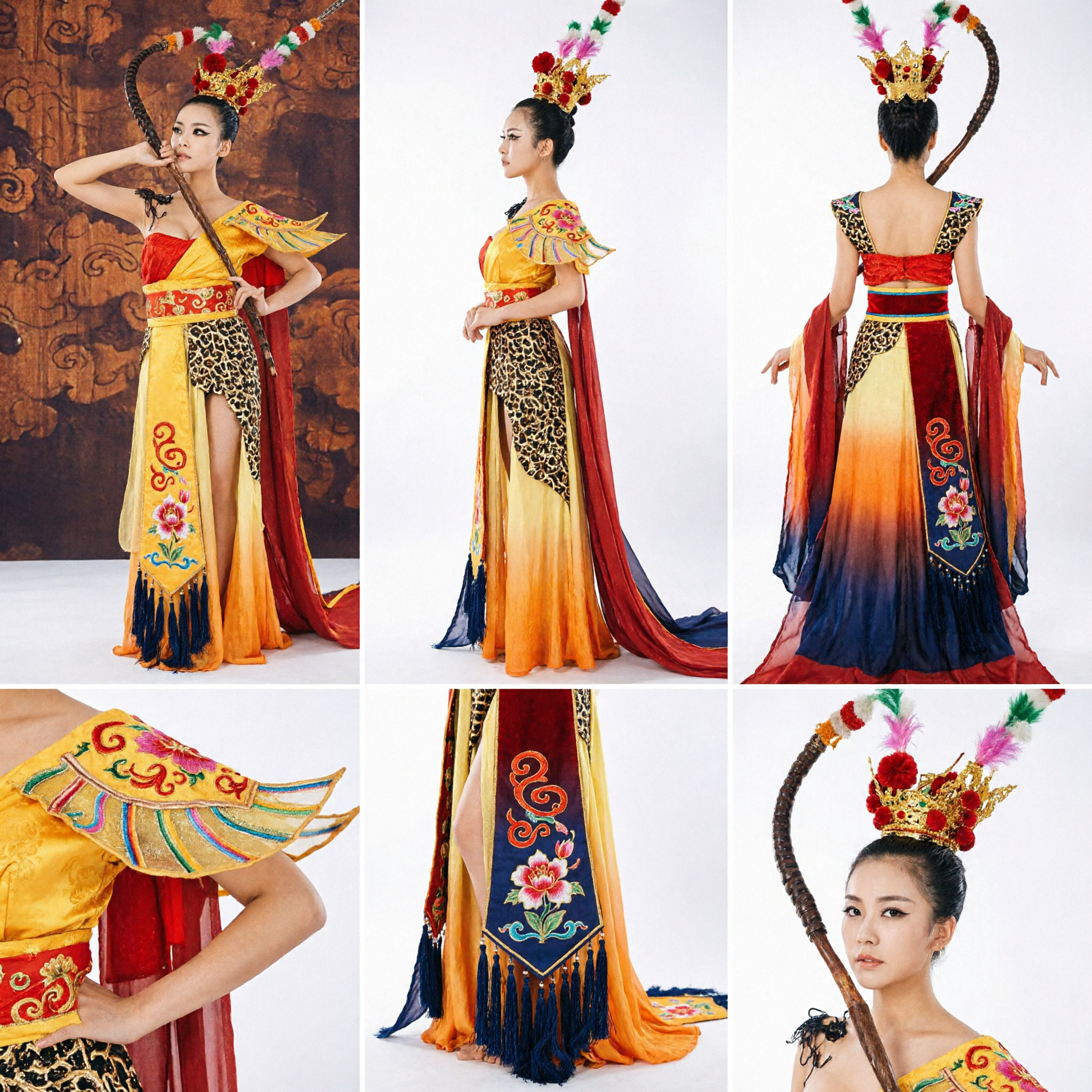 Chinese Traditional Dunhuang Flying Apsara Dance Costume Yellow Feitian Hanfu with Long Ribbons for Women Performance