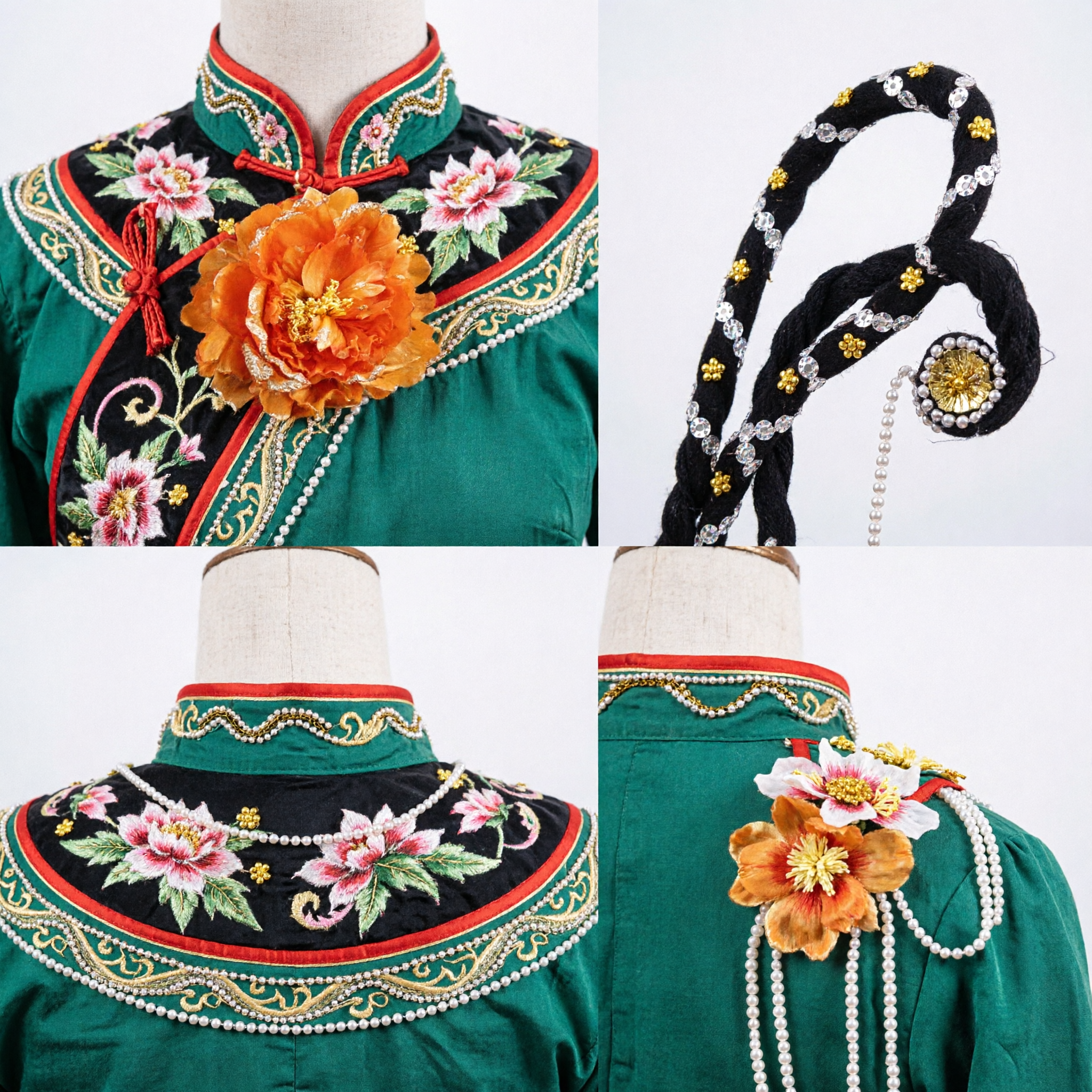 Traditional Chinese Peking Opera Headpiece with Large Orange Peony Flower and Sequins for Female Dan Role Performance