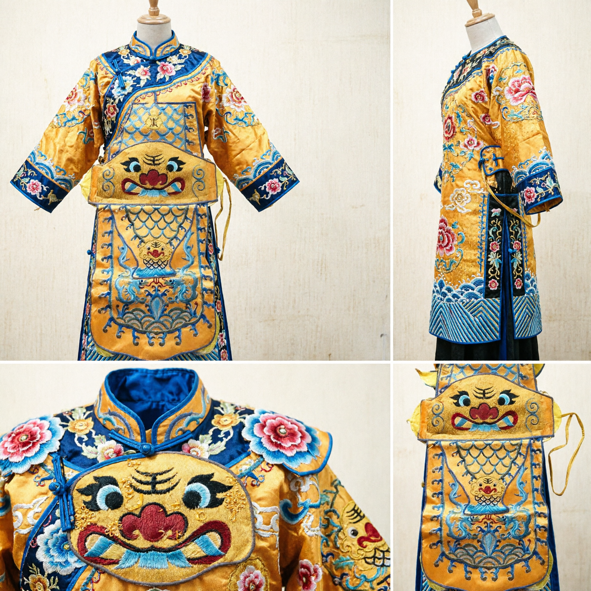 Traditional Chinese Beijing Opera General Armor Flags Yellow Dragon Embroidery Kao Qi Costume Prop for Stage Performance