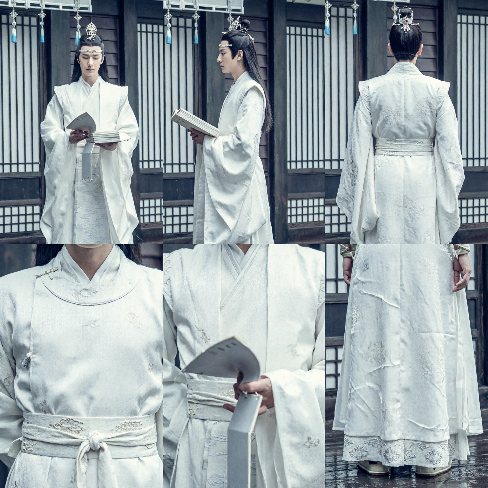 Traditional Chinese Hanfu Ancient Costume White Elegant Robe for Men Cosplay Lan Wangji Outfit