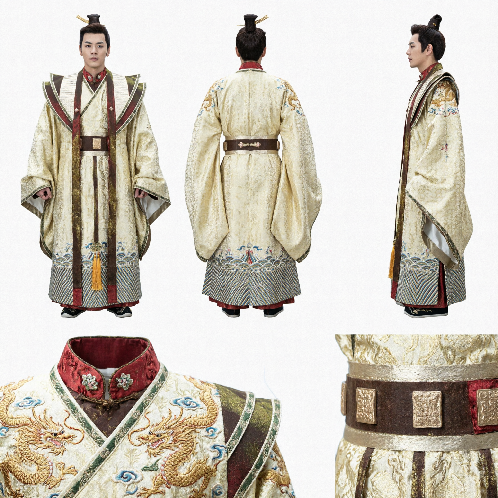 Traditional Chinese Ancient Prince Hanfu Costume Men Gold Brocade Robe Historical Cosplay Outfit Nobleman