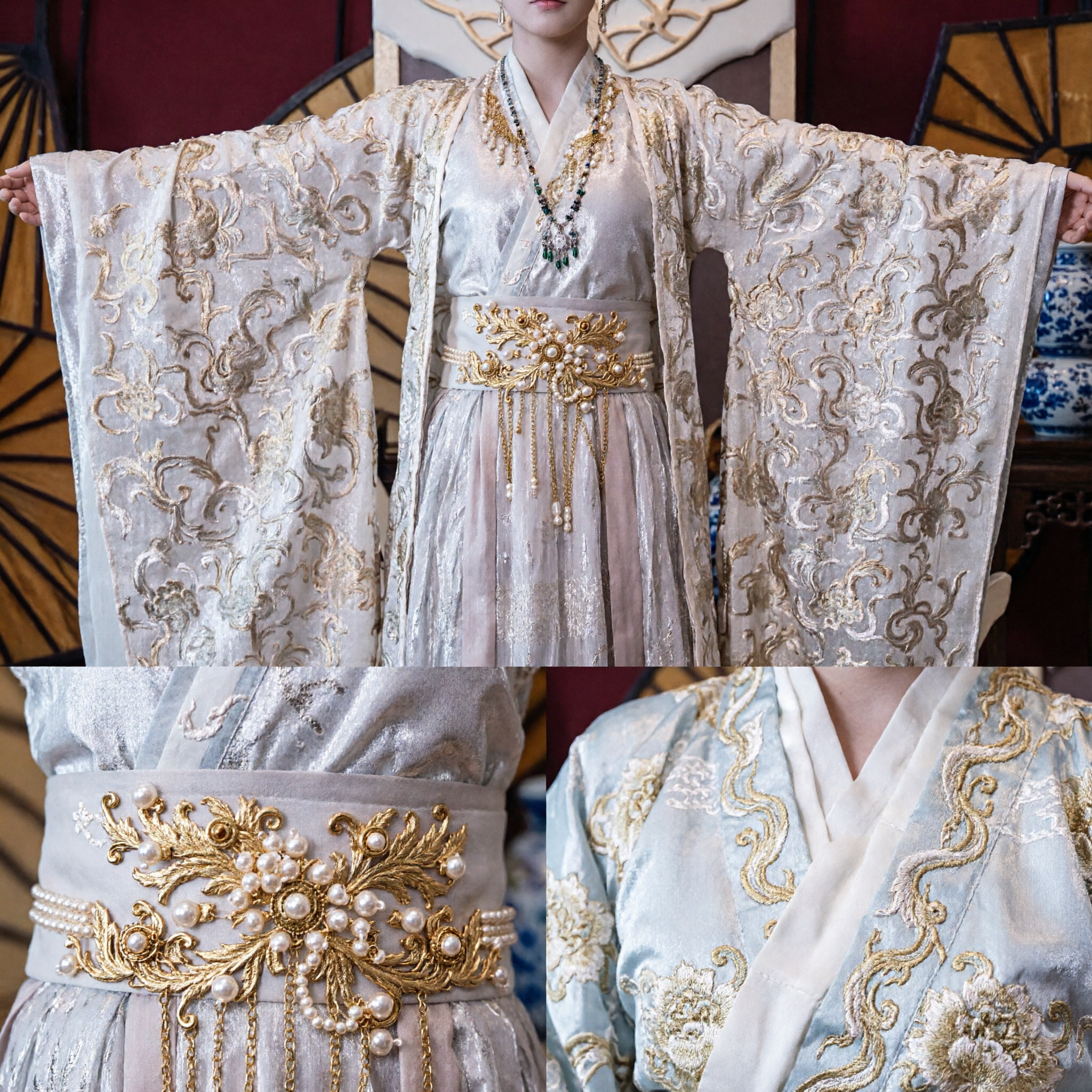Exquisite Chinese Ancient Princess Hanfu Costume Women's Embroidered Wide Sleeve Dress for Cosplay and Performance