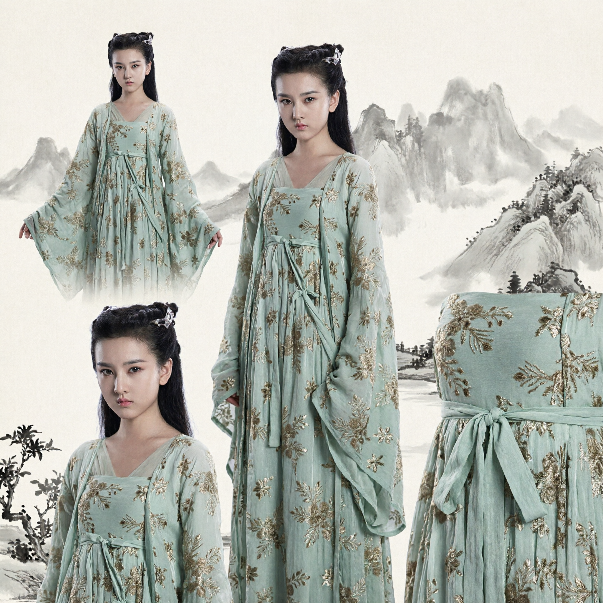 Ancient Chinese Fairy Hanfu Costume Green Floral Embroidered Dress Traditional Tang Dynasty Princess Outfit for Women