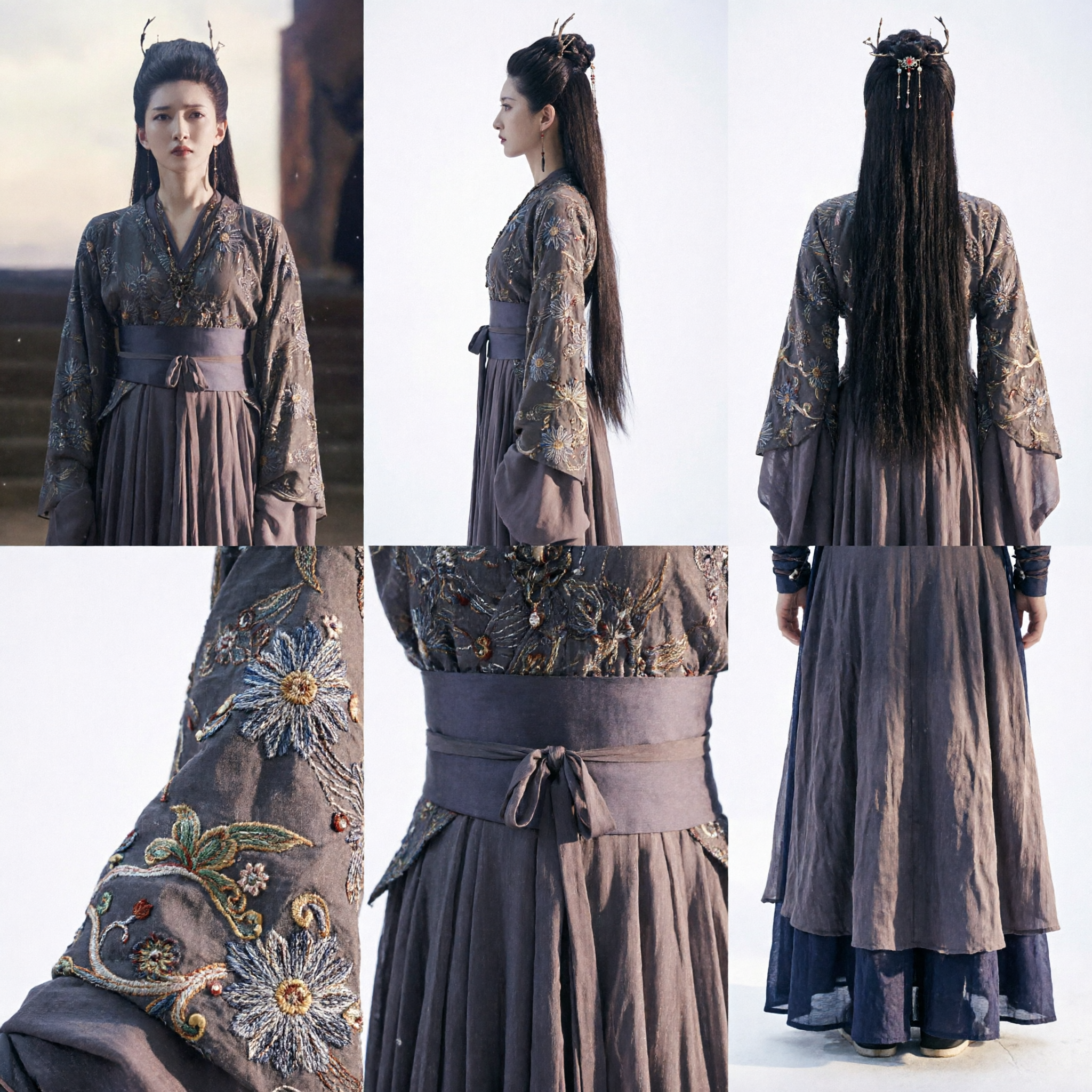 Women's Dark Grey Embroidered Hanfu Ancient Chinese Costume Complete Set for Cosplay and Historical Drama