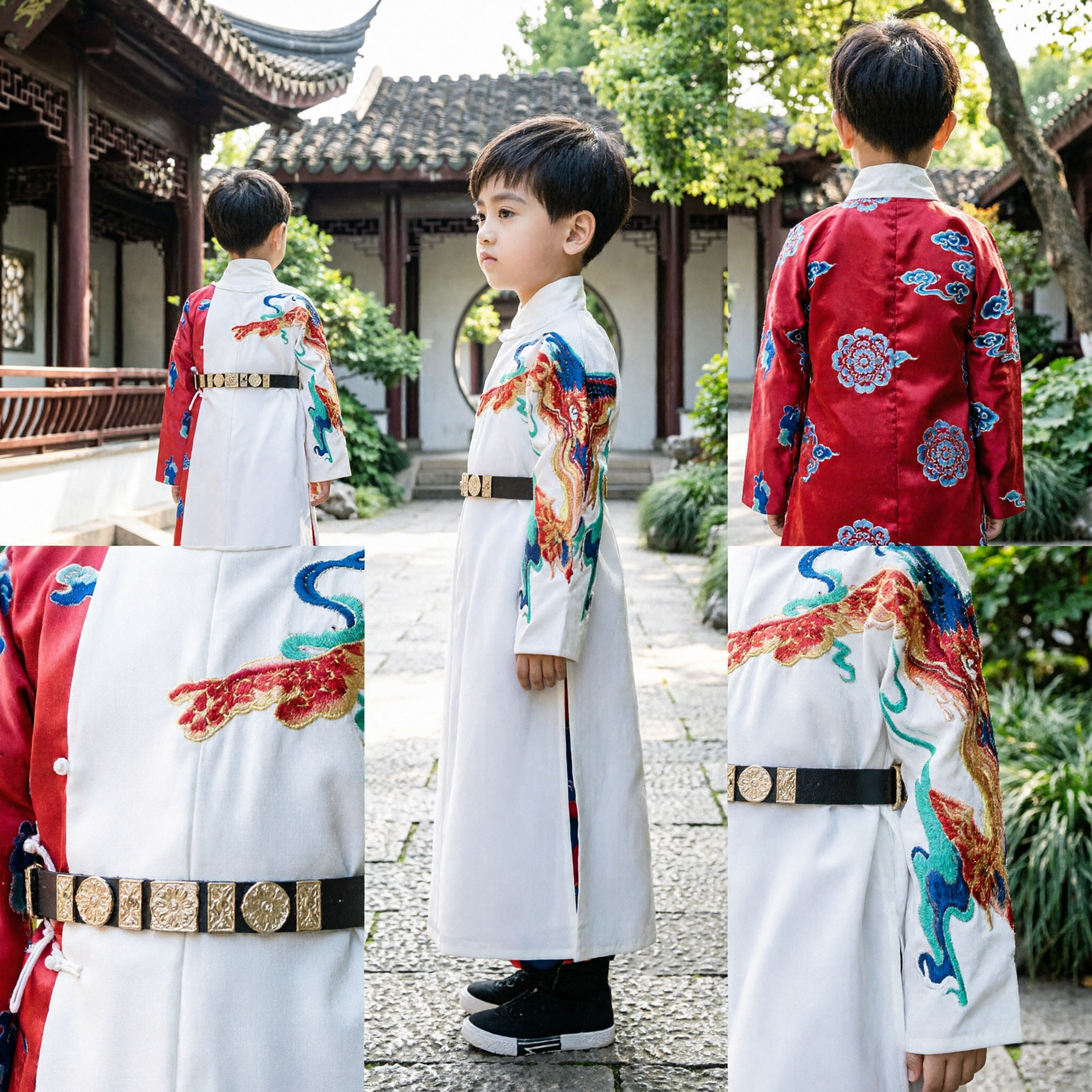 Kids Ancient Chinese Prince Costume Boys Dragon Embroidery Robe Hanfu Traditional Clothing for Performance