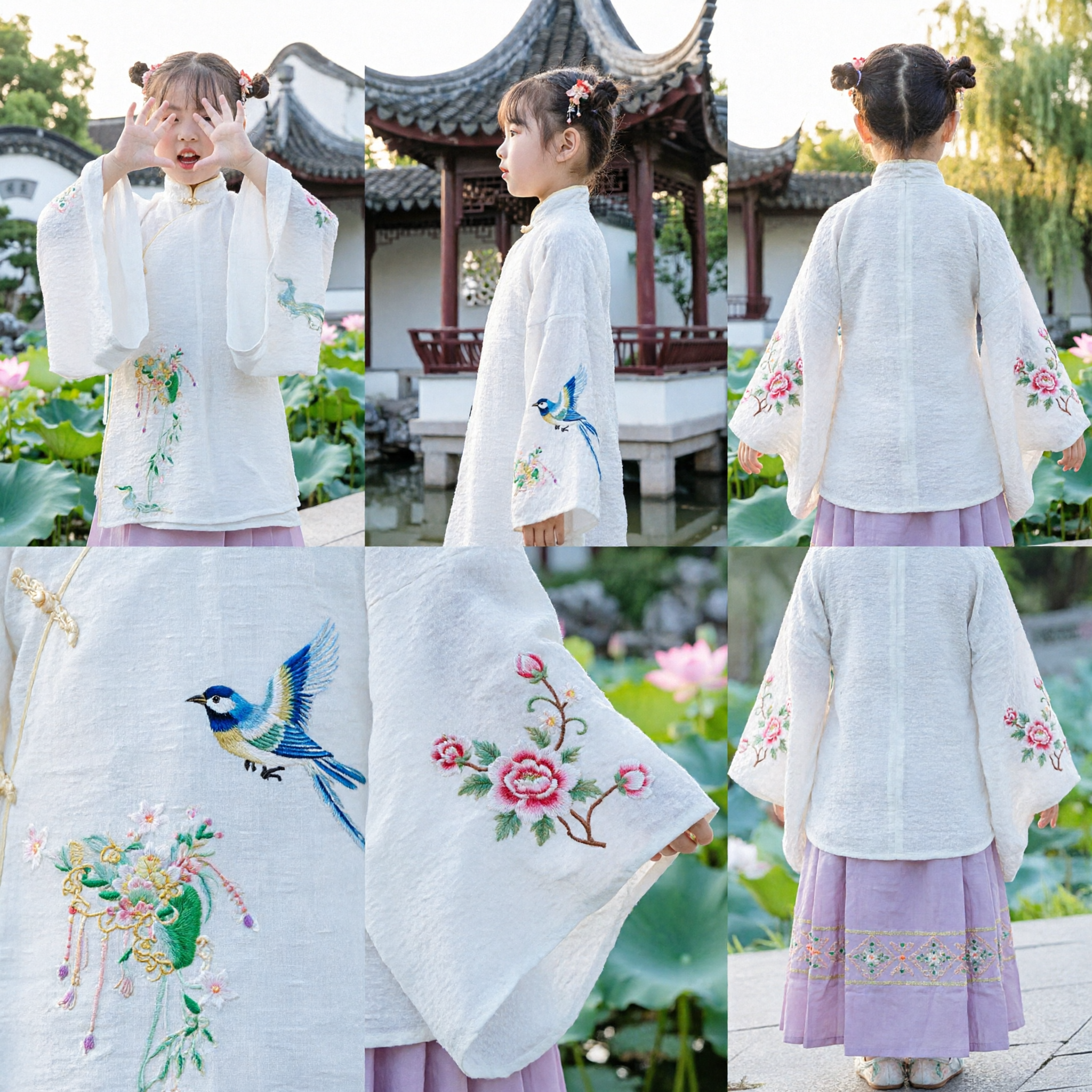 Elegant Traditional Chinese Hanfu Costume for Girls Embroidered White Top and Purple Skirt for Festival Performance