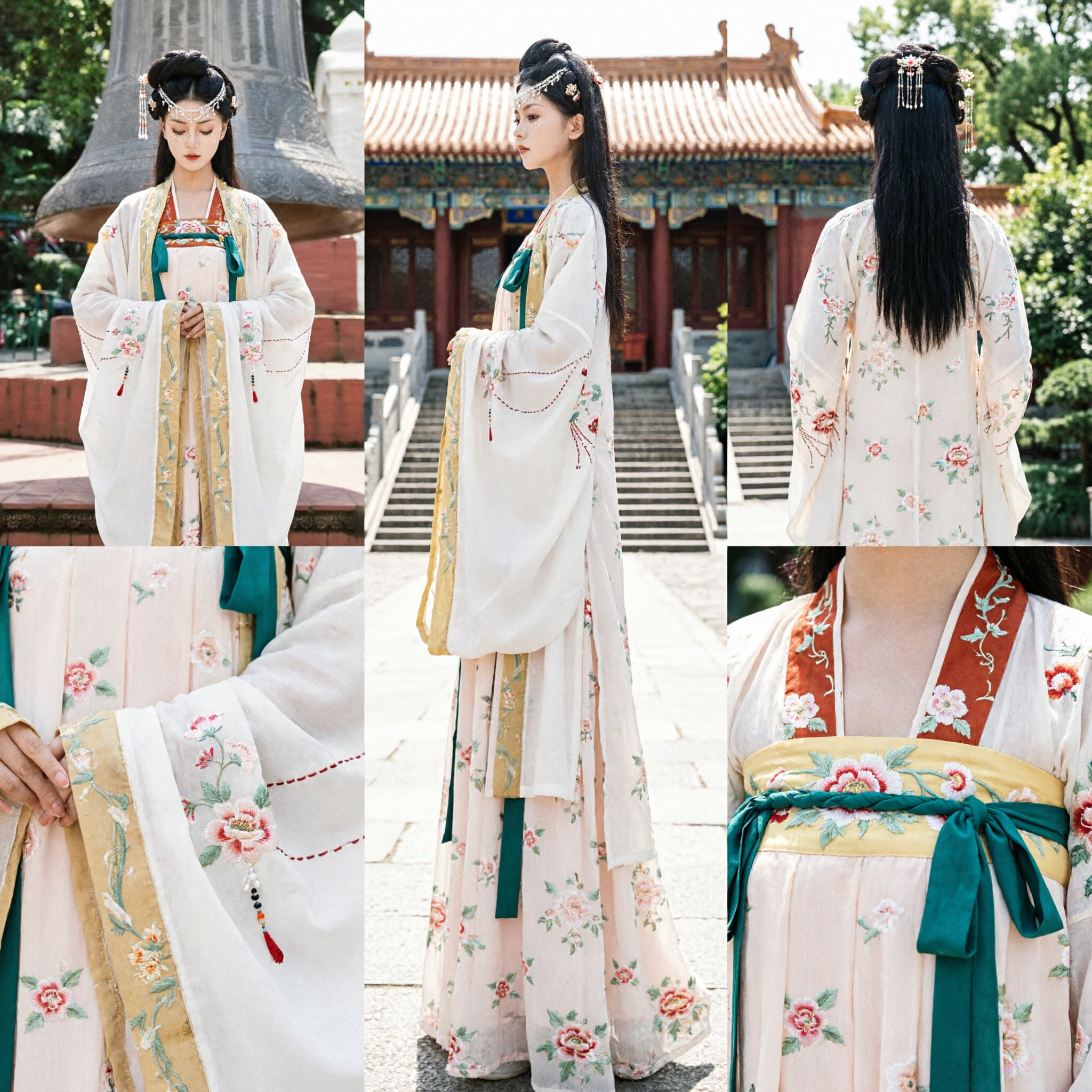 Women's Tang Dynasty Hanfu Traditional Chinese Costume Ancient Embroidered Floral Dress for Photography and Events