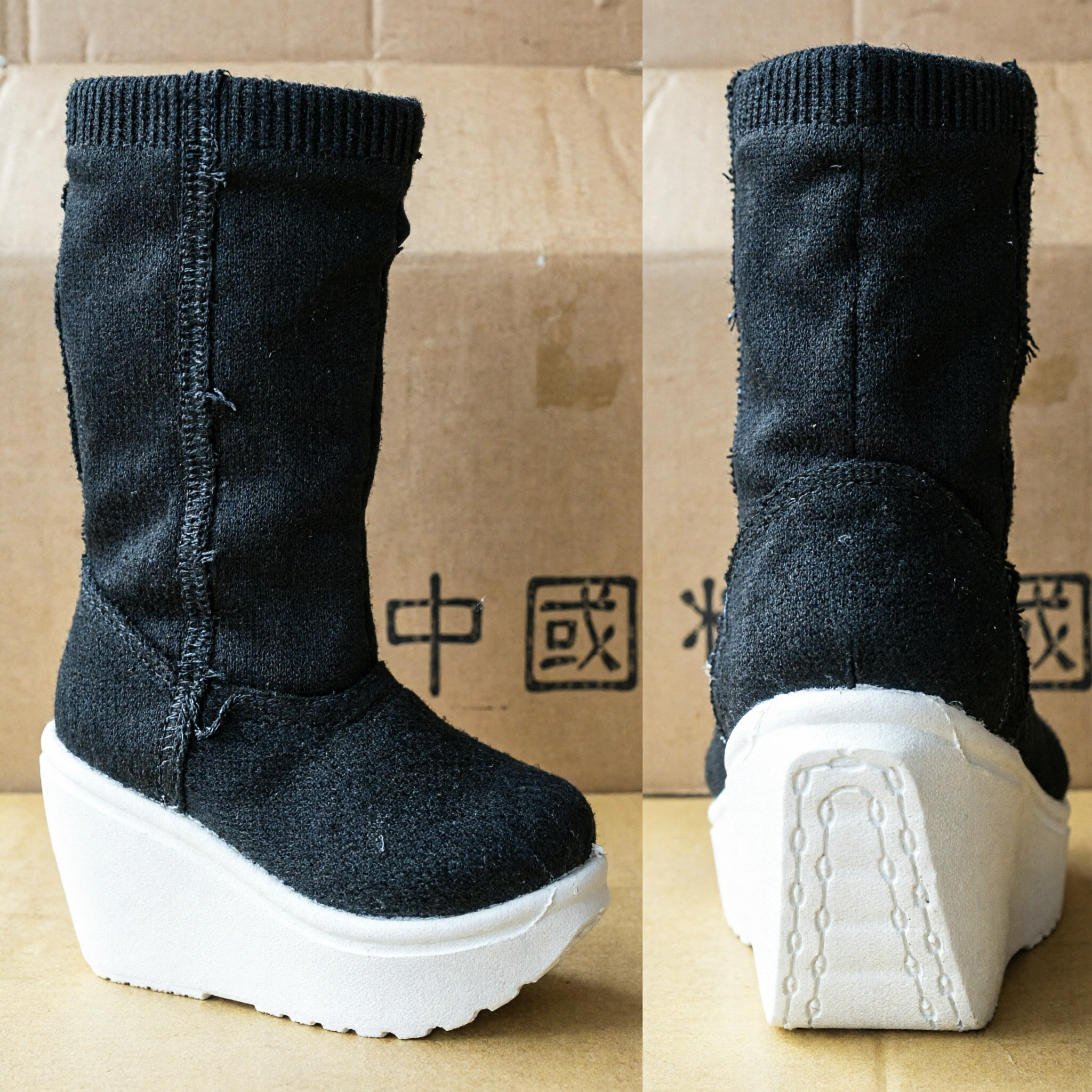 Traditional Chinese Ancient Official Thick Sole Boots Black Cloth White Platform Shoes for Men Historical Cosplay