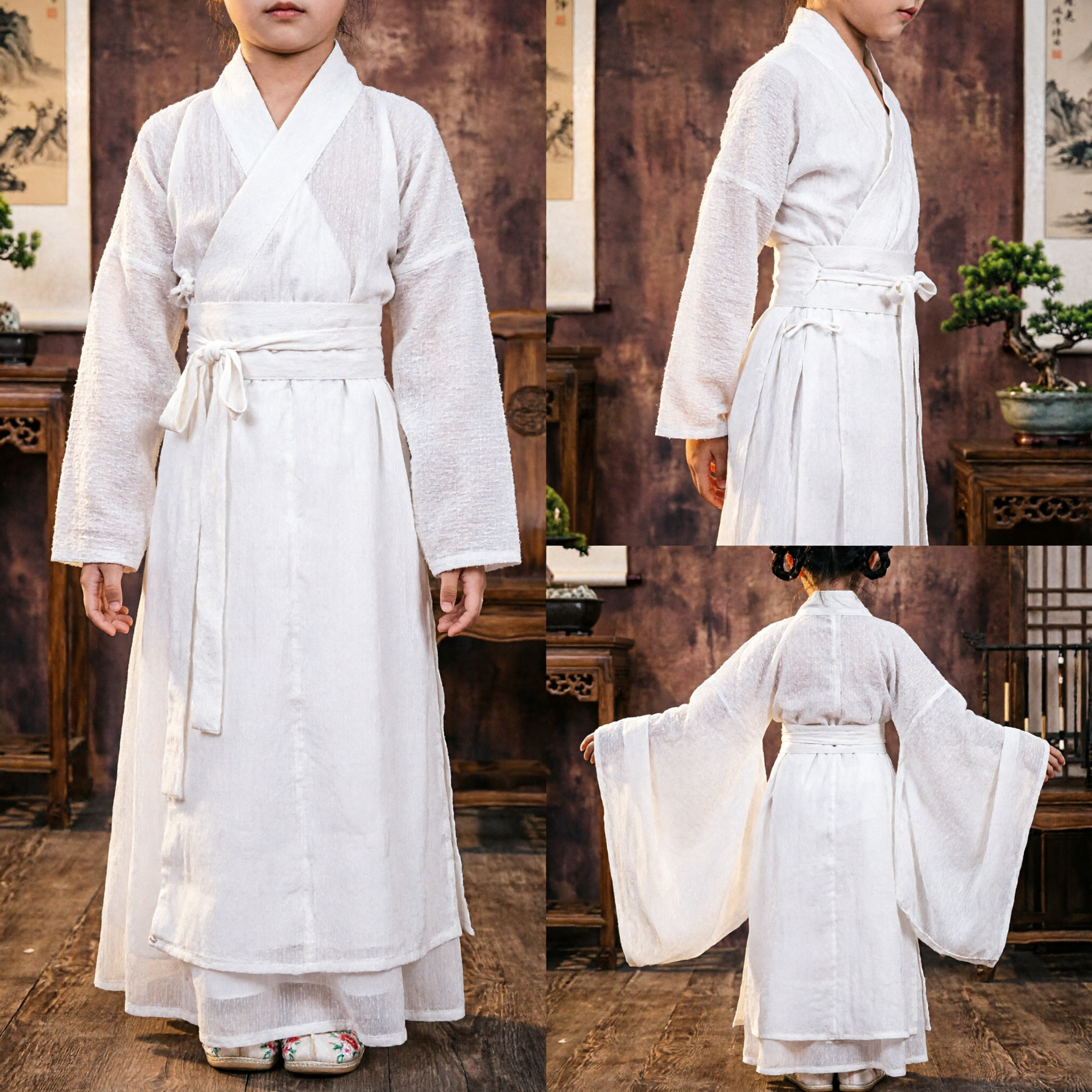 White Traditional Chinese Hanfu Wushu Kung Fu Uniform for Girls Sword Dance Performance Costume