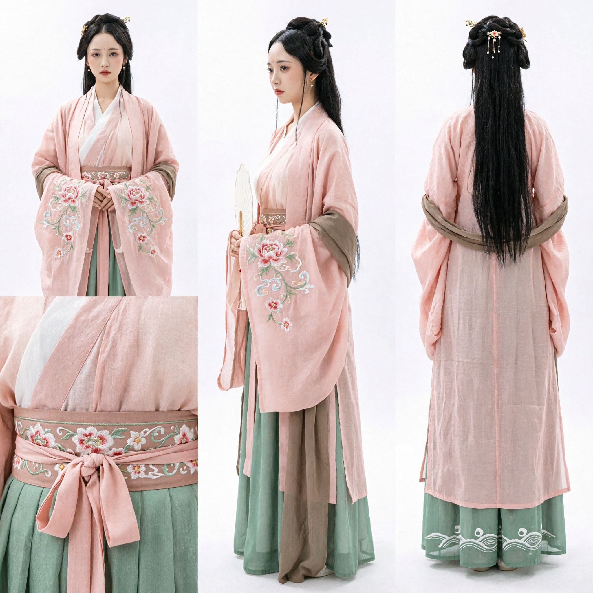 Elegant Chinese Traditional Hanfu Costume Ancient Fairy Princess Dress Pink Robe Green Skirt for Women