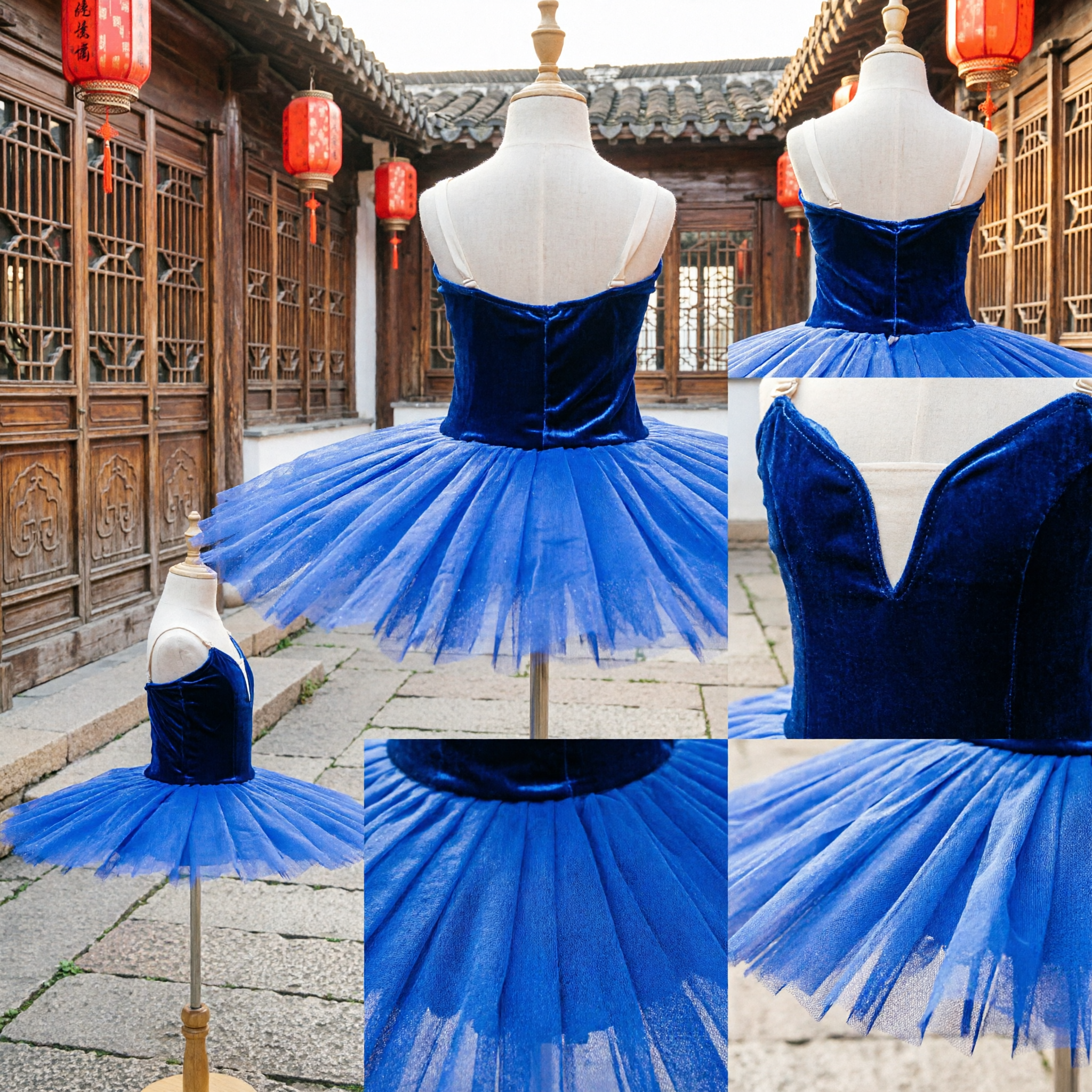 Professional Royal Blue Velvet Bodice Platter Ballet Tutu Dress for Women Girls Stage Performance