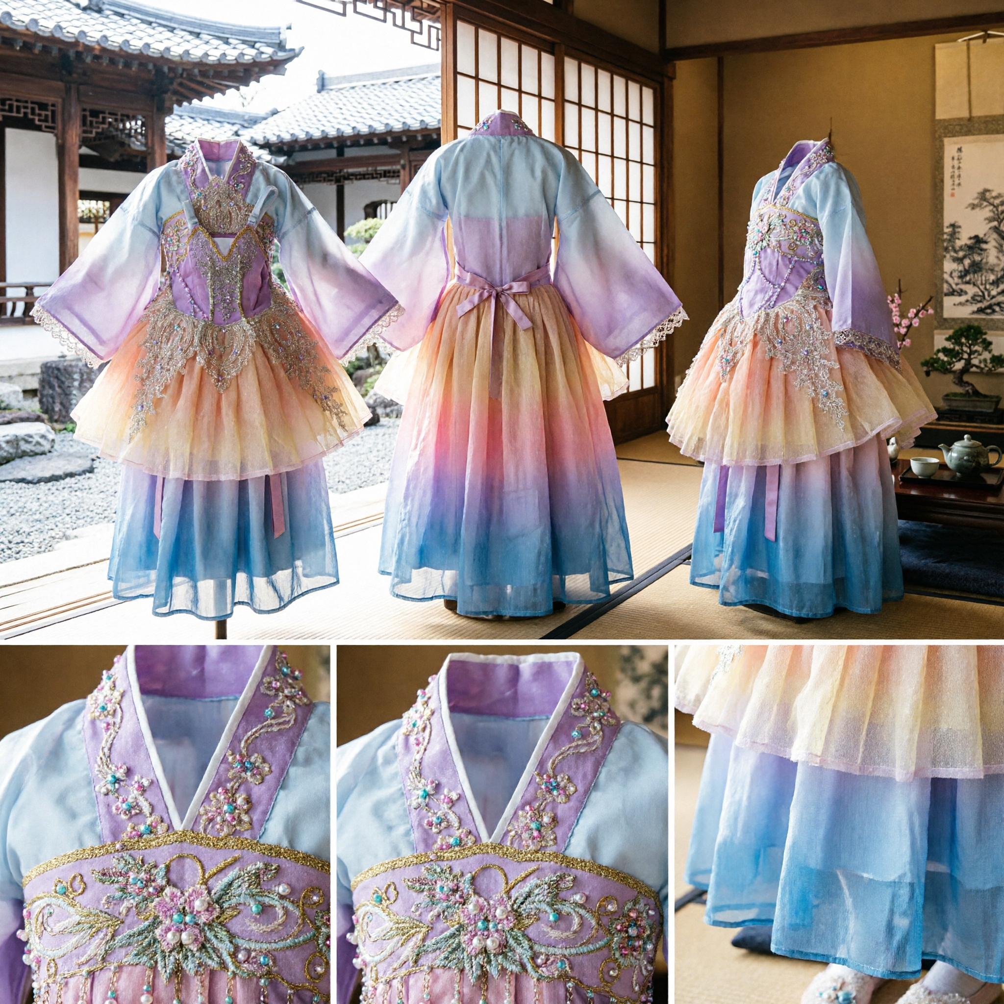 Girls Peach Classical Ballet Tutu Costume Gold Beaded Bodice Tulle Skirt for Kids Stage Dance Performance