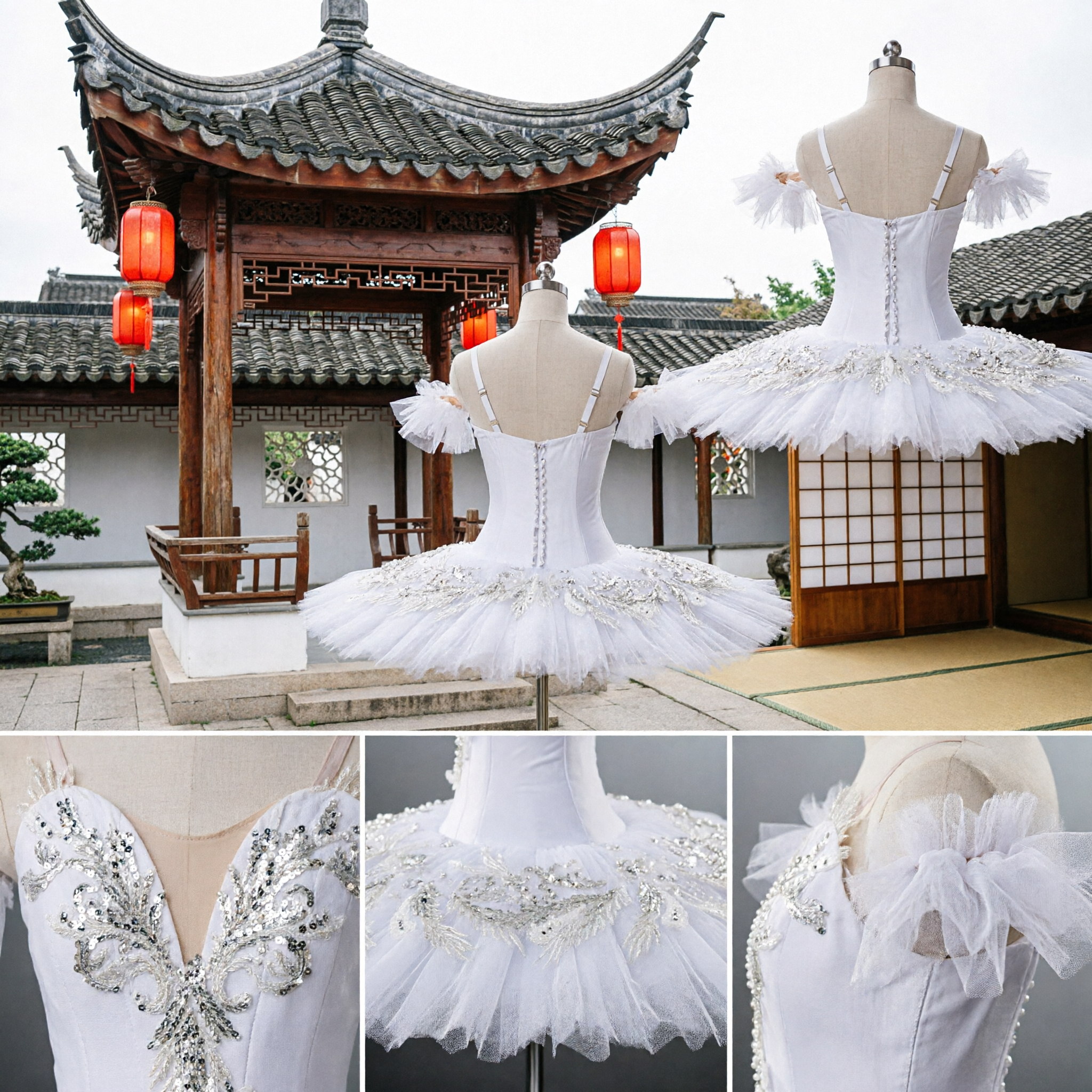 Professional White Classical Ballet Tutu Costume with Sequin Embroidery for Stage Performance and Recitals