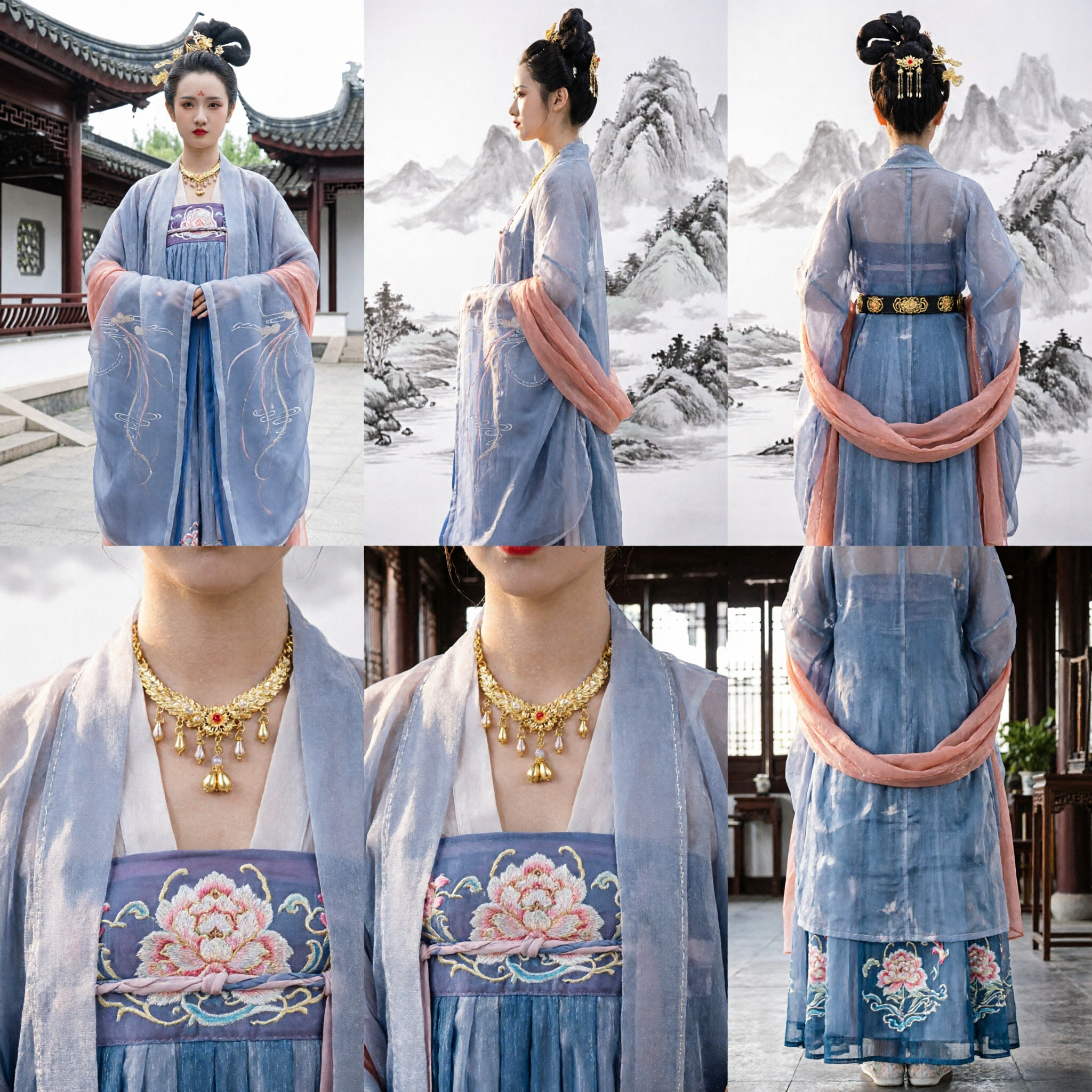 Traditional Chinese Tang Dynasty Hanfu Costume Blue Embroidered Crane Robe Ancient Princess Dress for Women