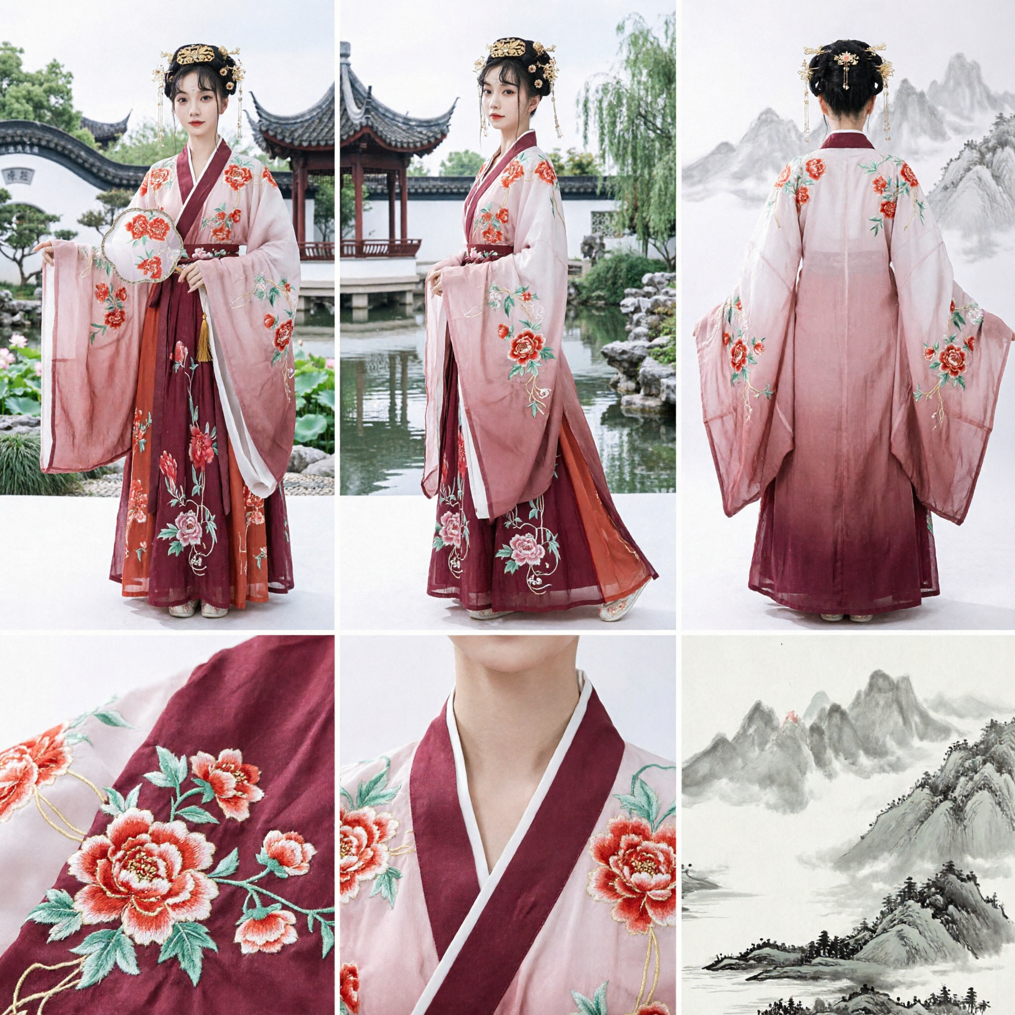 Elegant Traditional Chinese Hanfu Ancient Costume for Women Pink Embroidered Floral Dress Song Dynasty Style