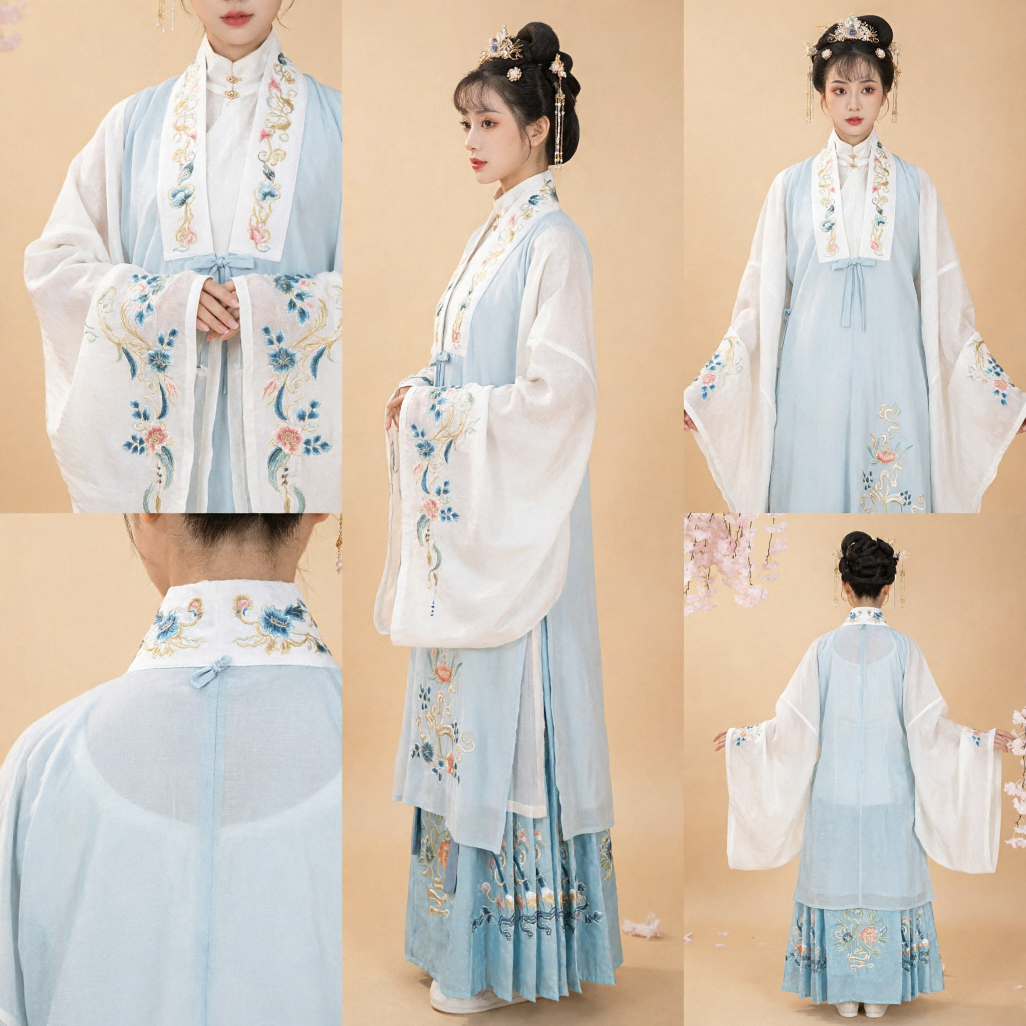 Traditional Chinese Hanfu Ming Dynasty Style Light Blue Embroidered Ancient Costume for Women