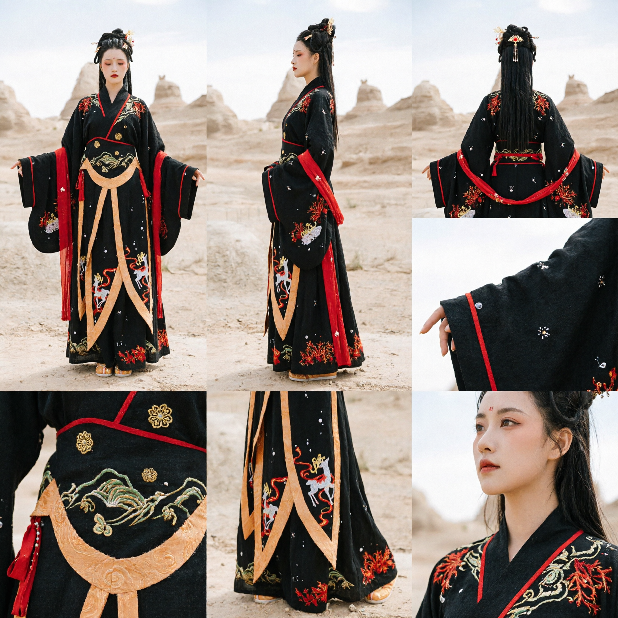 Ancient Chinese Han Dynasty Black Hanfu Dress with Phoenix Embroidery Traditional Costume for Women Stage Performance