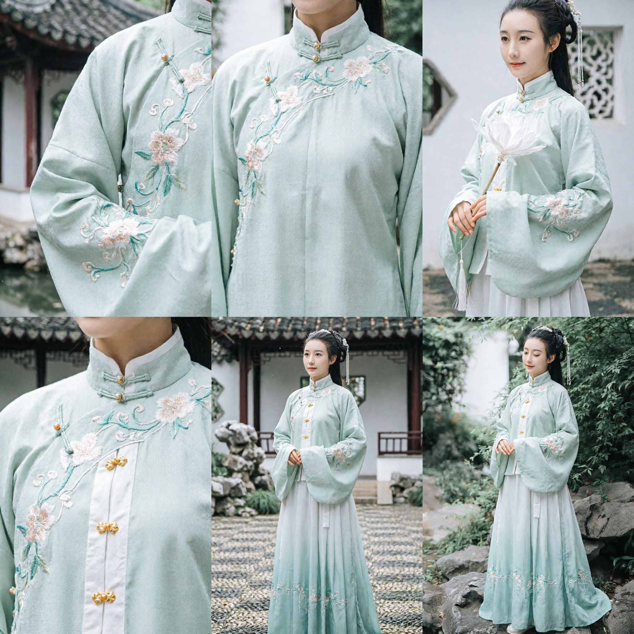 Elegant Ming Dynasty Hanfu for Women Pale Green Embroidered Jacket and Skirt Set Traditional Chinese Costume for Photography