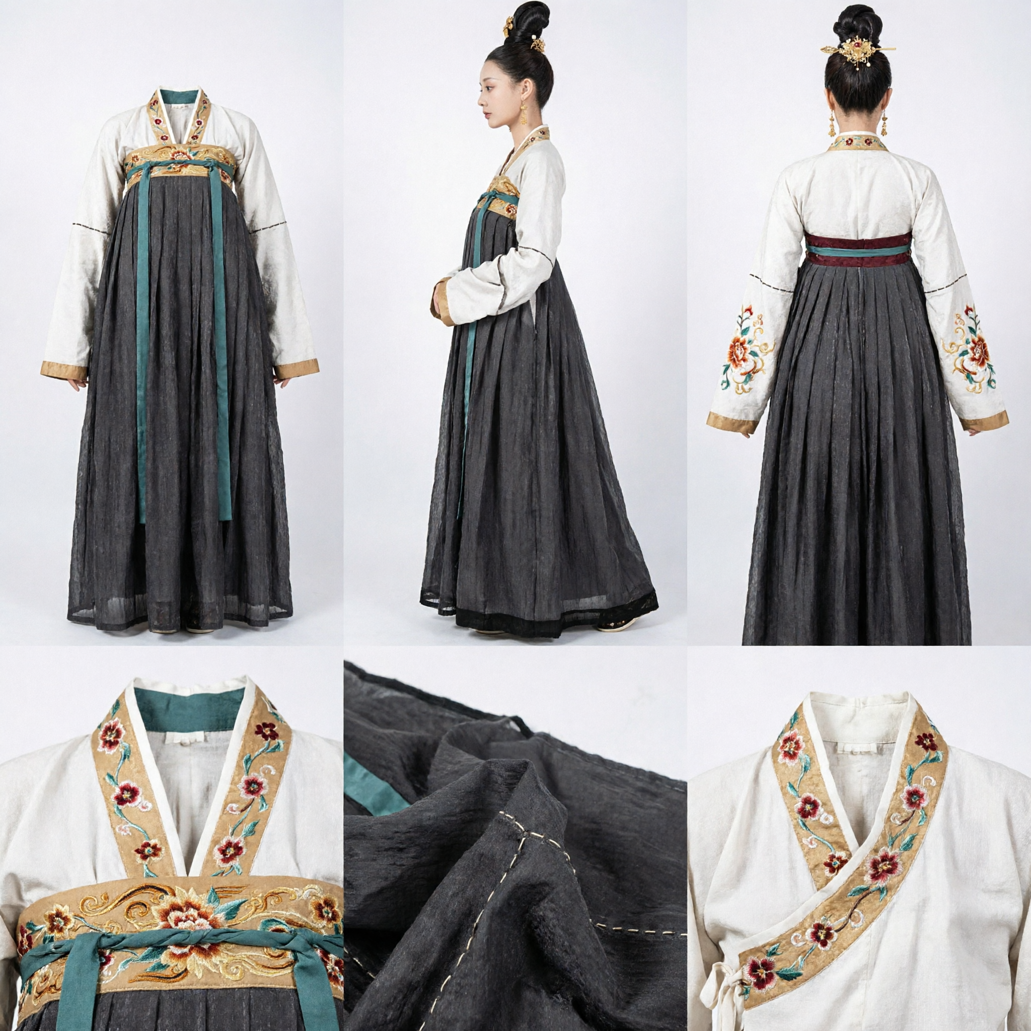 Traditional Chinese Hanfu Costume Women Ancient Palace Lady Cross-collar Top and High Waisted Skirt Set for Performance