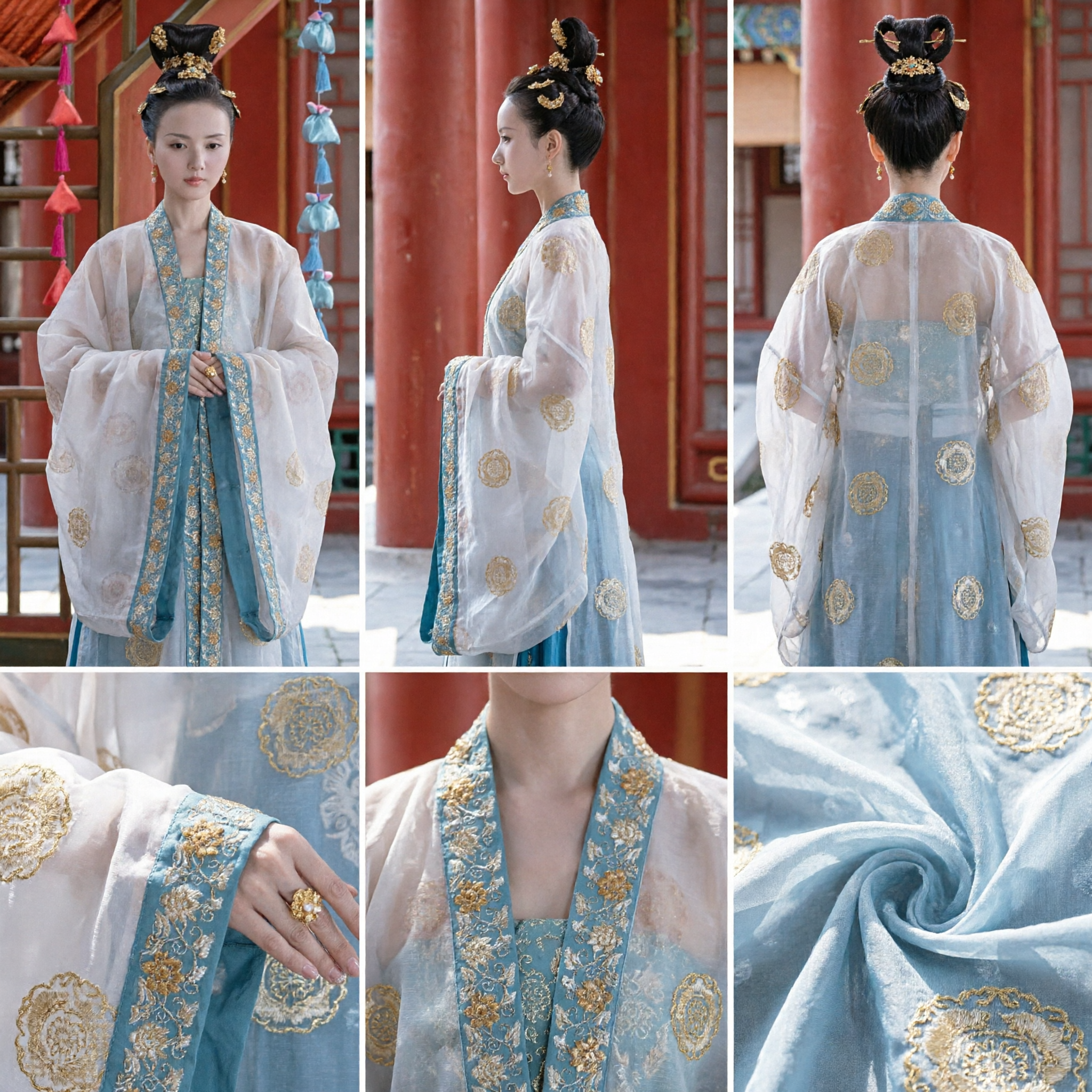 Exquisite Ancient Chinese Palace Lady Hanfu Costume White and Blue Embroidered Dress for Women Historical Cosplay