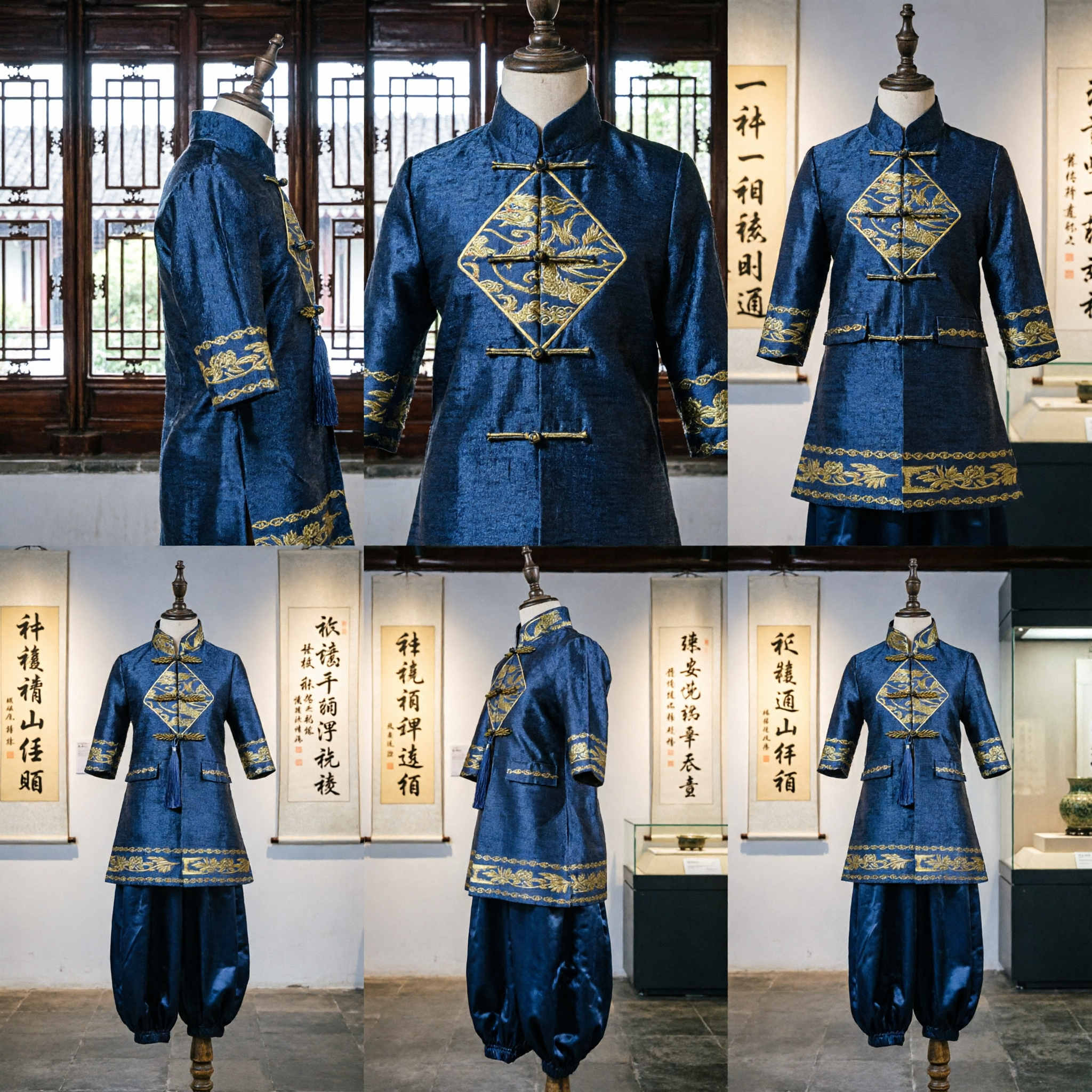 Men's Traditional Chinese Blue Tang Suit Dragon Embroidery Kung Fu Costume for Cosplay and Performance