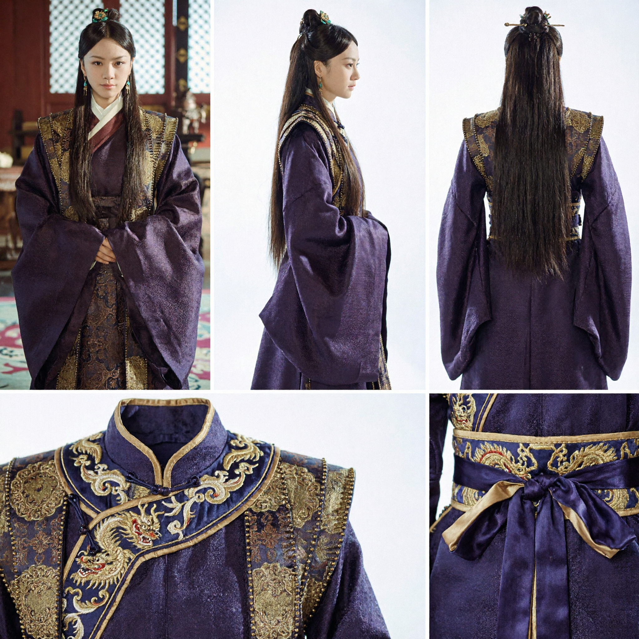Ancient Chinese Traditional Hanfu Costume Ming Dynasty Noble Lady Purple Robe with Gold Embroidery for Women