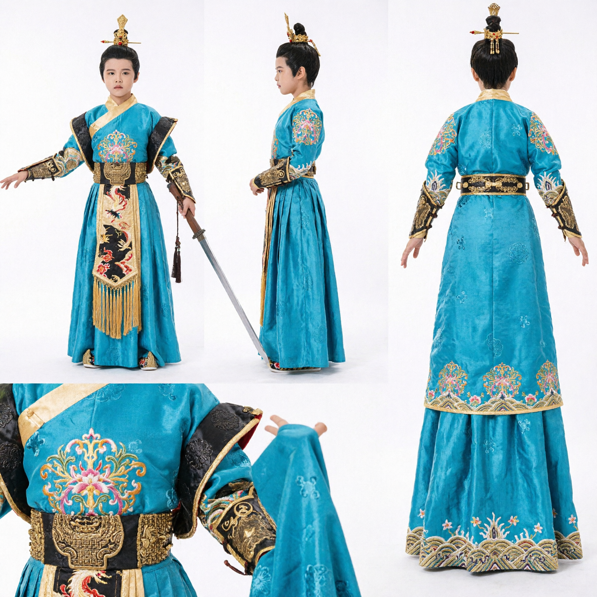 Kids Chinese Traditional Hanfu Costume Ancient Swordsman Wuxia Warrior Outfit for Boys Halloween Cosplay Performance