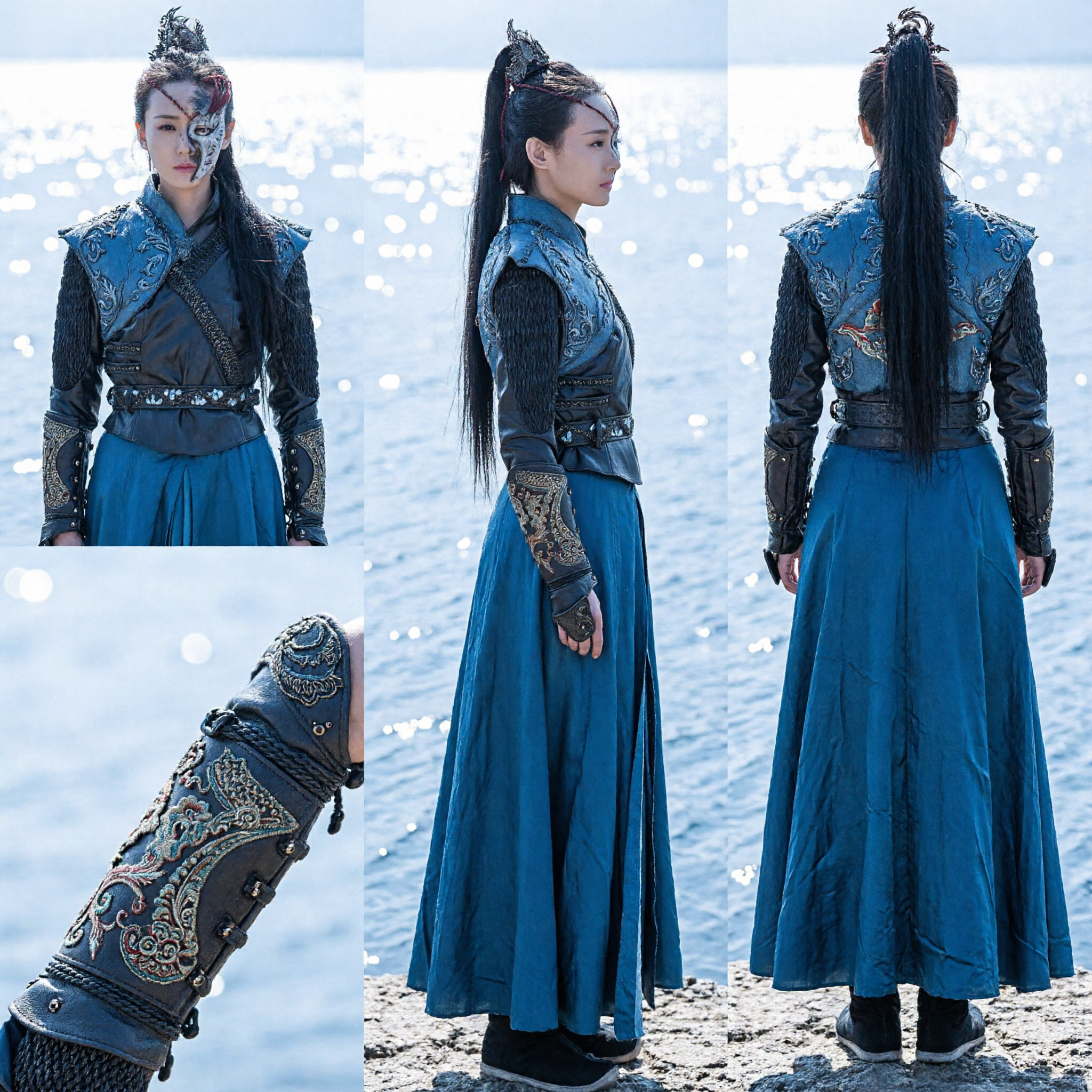 Traditional Chinese Ancient Blue Knight Errant Costume Wuxia Swordsman Hanfu for Women Cosplay