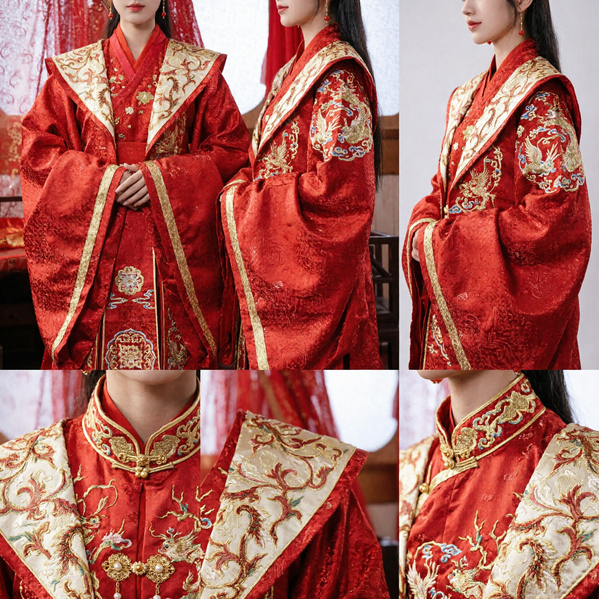 Traditional Chinese Wedding Dress Ancient Red Hanfu Bride Costume with Gold Embroidery for Historical Cosplay