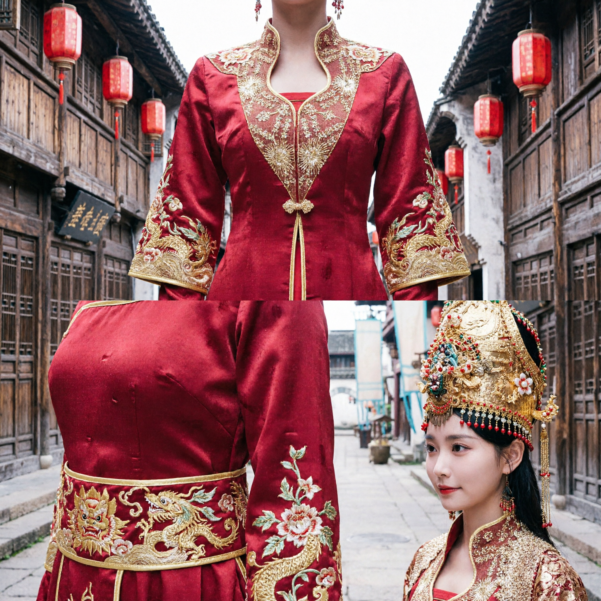 Chinese Traditional Wedding Dress Ancient Tang Dynasty Bridal Hanfu Red Gold Embroidery Costume for Women
