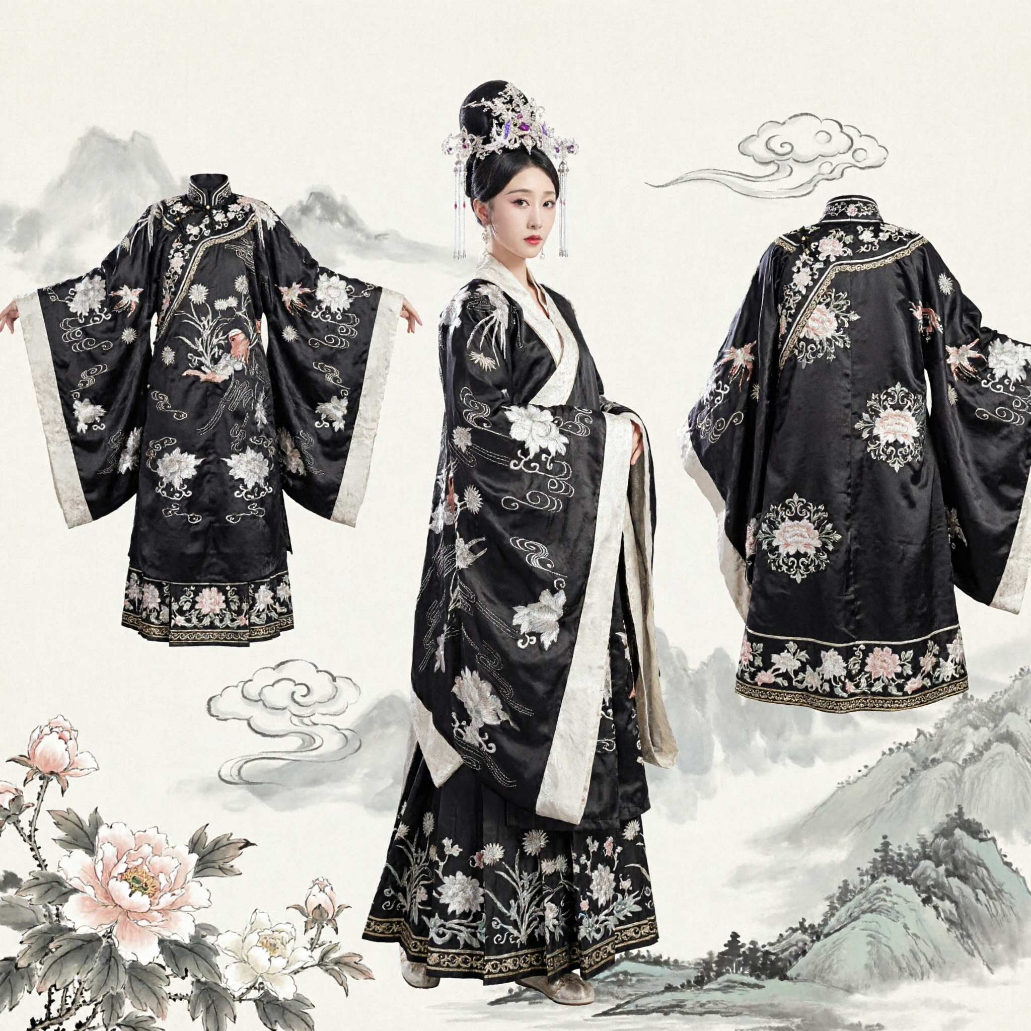 Traditional Chinese Black Hanfu Costume Women Ancient Palace Embroidery Dress for Cosplay and Photography
