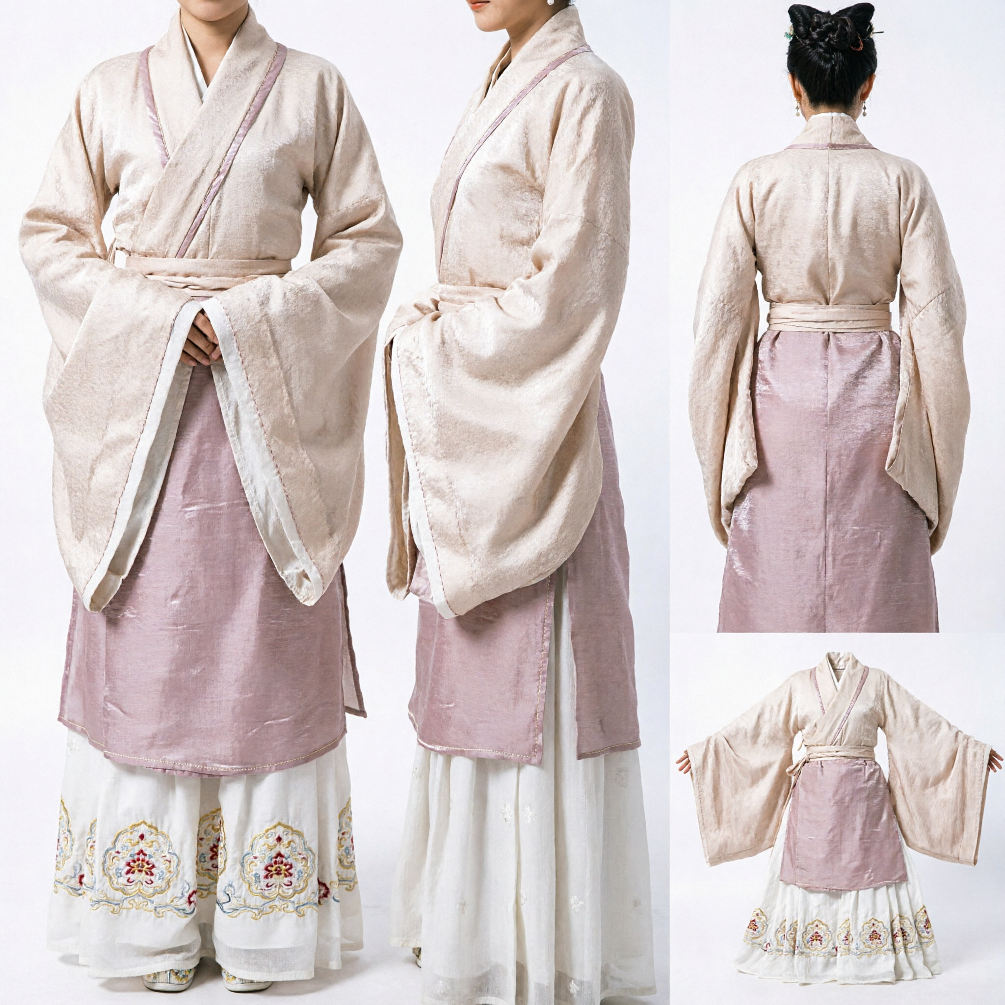 Ancient Chinese Noblewoman Hanfu Costume Cream Cross-Collar Robe and Skirt Set for Women Cosplay