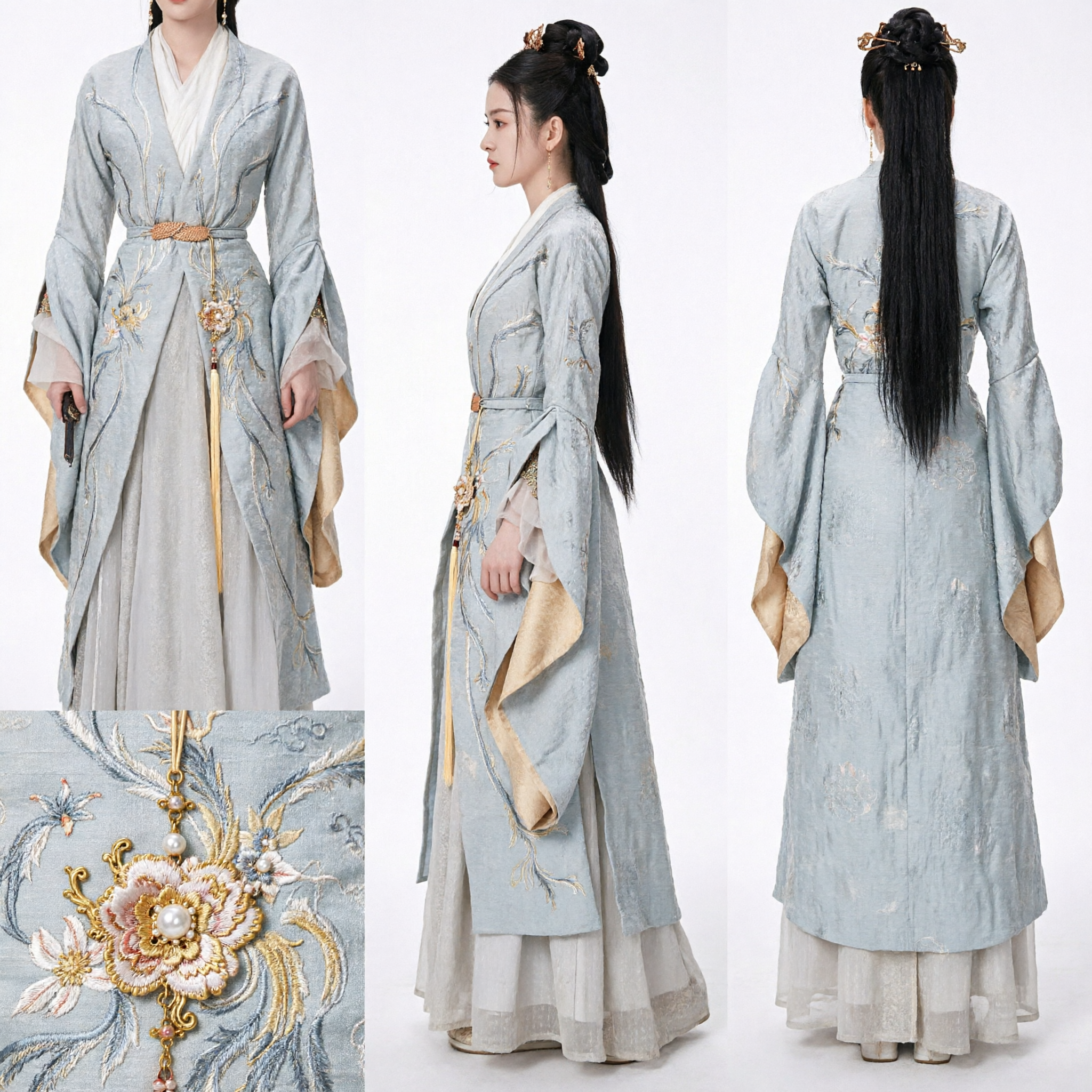 Elegant Chinese Ancient Hanfu Costume for Women Silver Grey Embroidered Traditional Dress for Cosplay and Parties