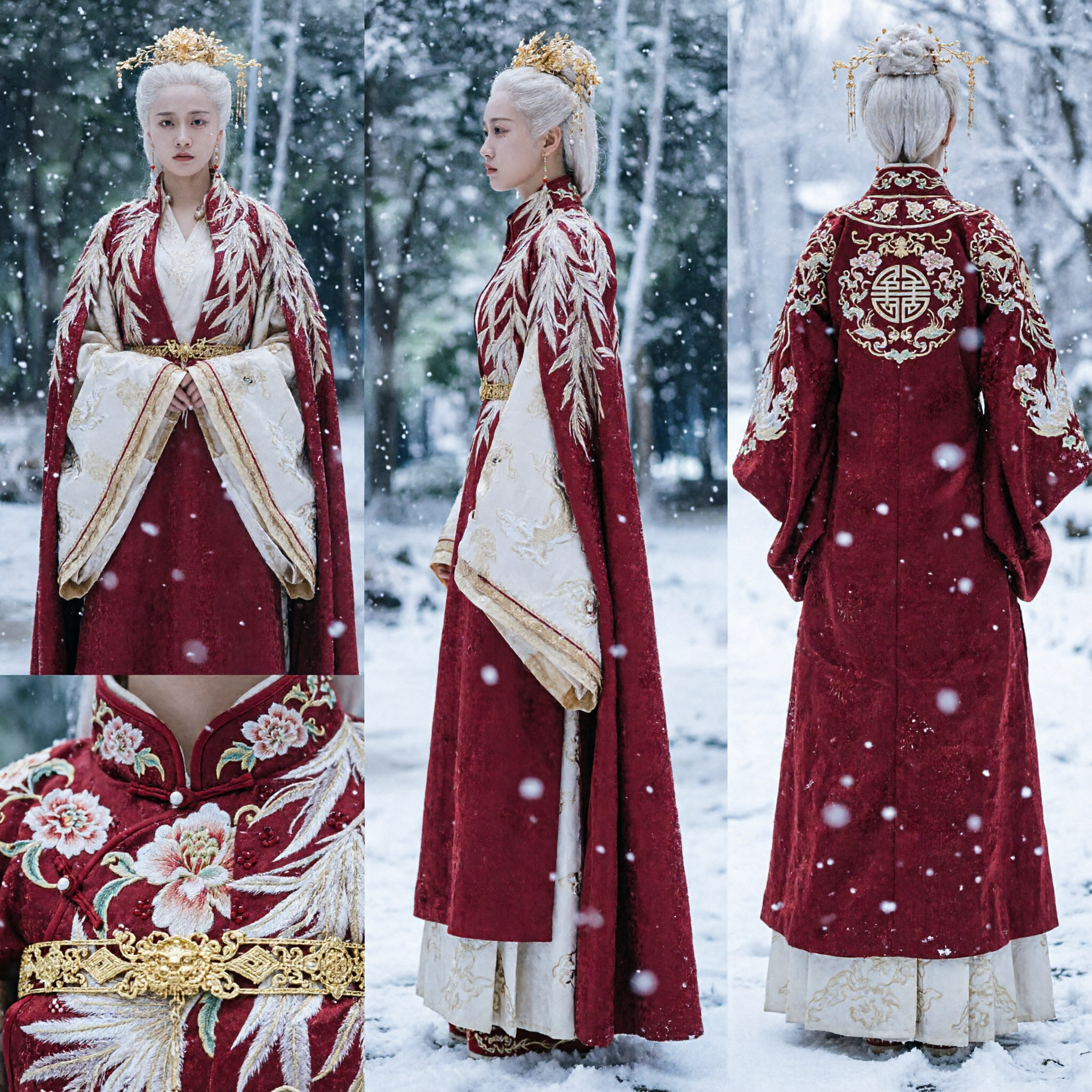 Traditional Chinese Ancient Hanfu Red and White Embroidered Dress for Women Cosplay Performance Costume