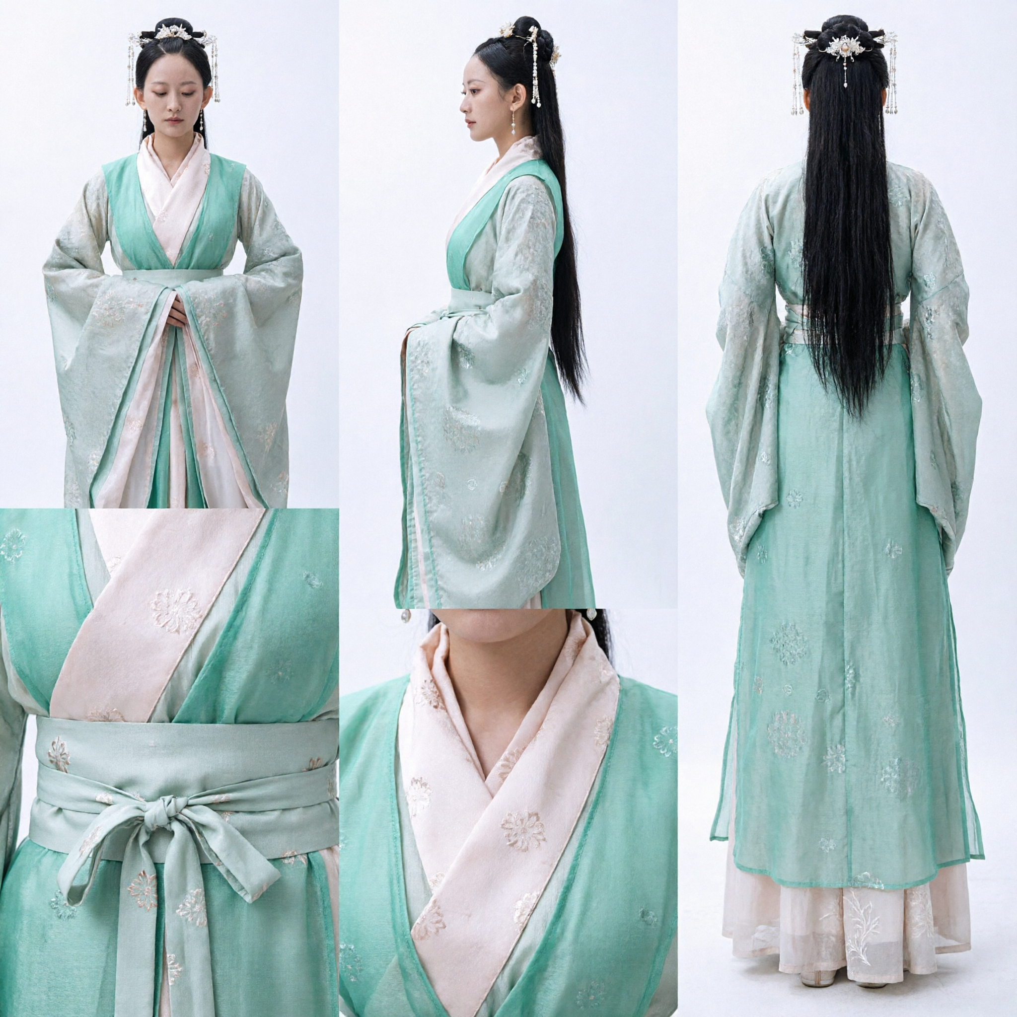 Elegant Traditional Chinese Hanfu Costume Ancient Green Wide Sleeve Dress for Women Historical Drama Cosplay