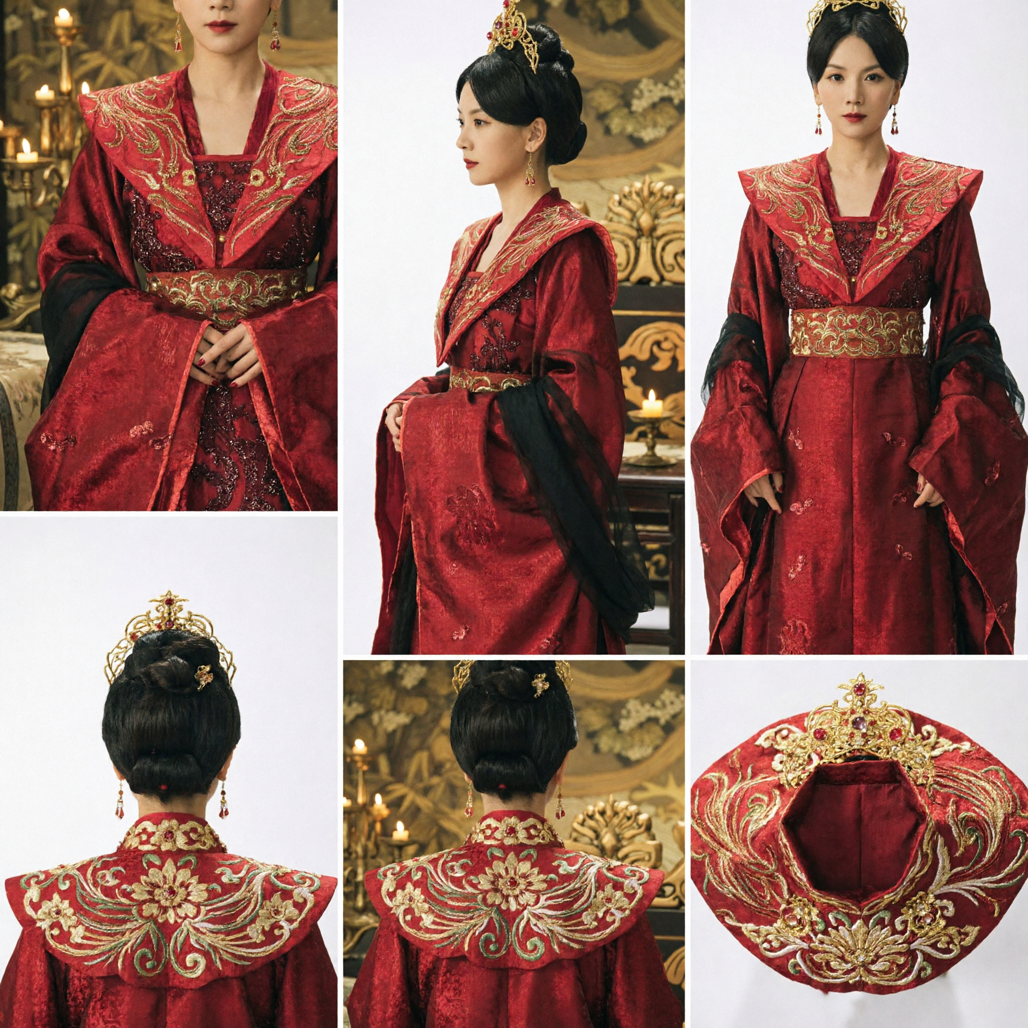 Ancient Chinese Empress Red Hanfu Costume Set with Gold Embroidery and Royal Crown for Women Cosplay