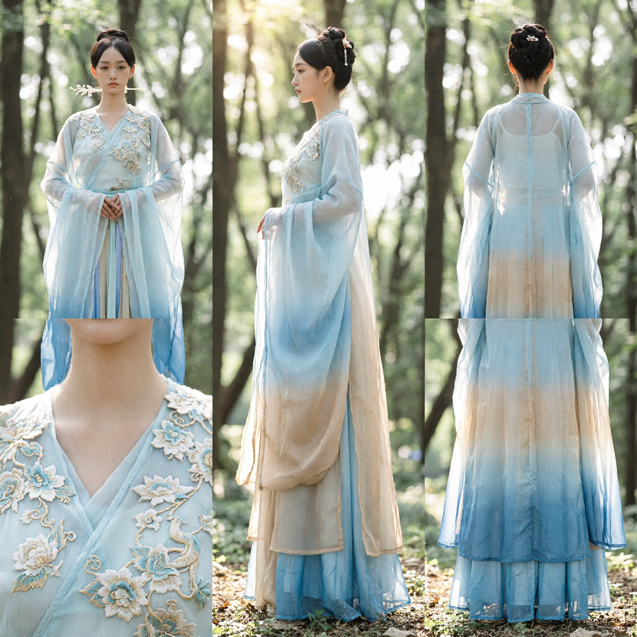 Elegant Traditional Chinese Hanfu Costume Ancient Fairy Dress Blue Green Robe for Women Cosplay Performance