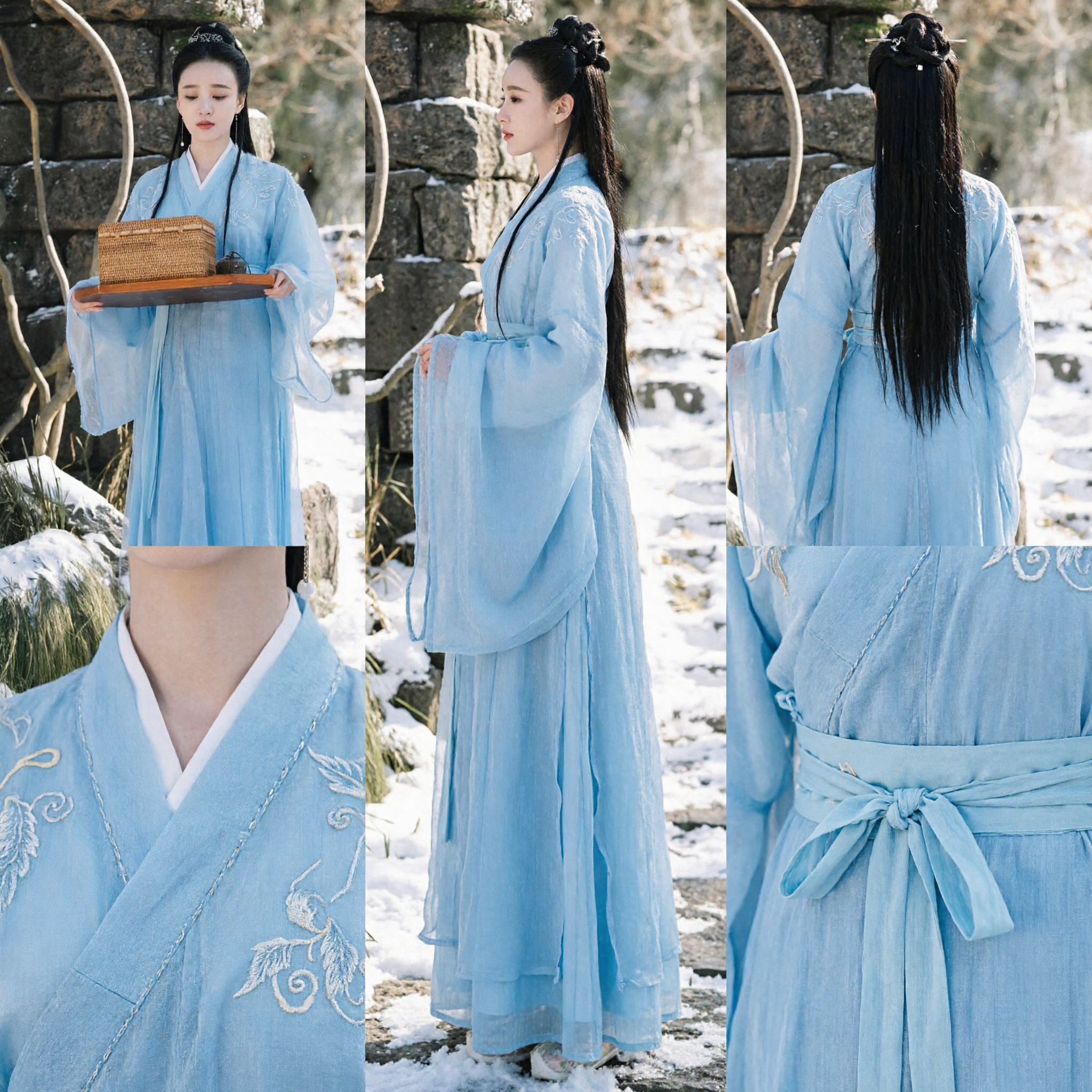 Women's Light Blue Hanfu Traditional Chinese Ancient Costume Complete Set for Photography and Cosplay
