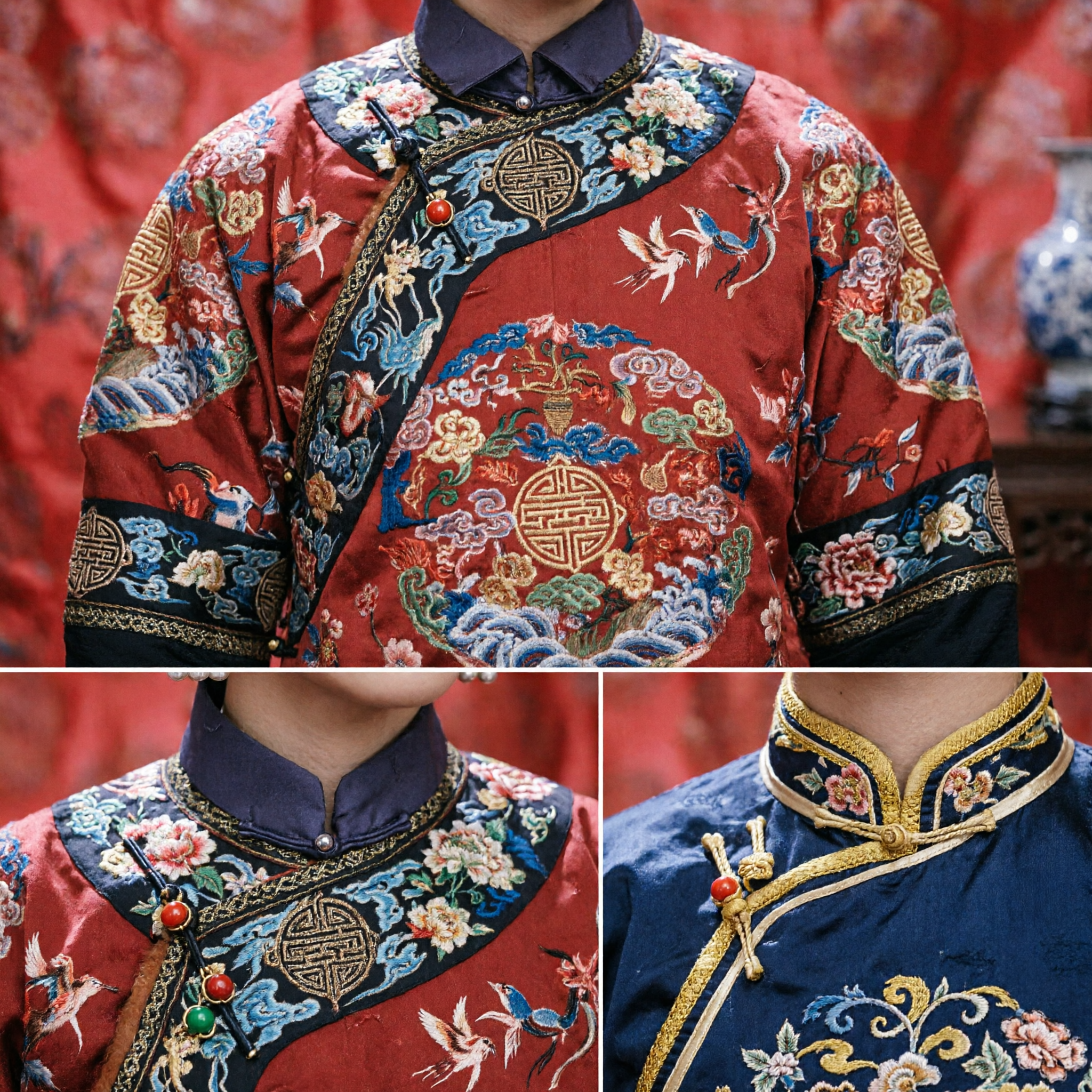 Traditional Chinese Qing Dynasty Empress Costume Red Embroidered Robe with Manchu Headdress for Women Historical Cosplay