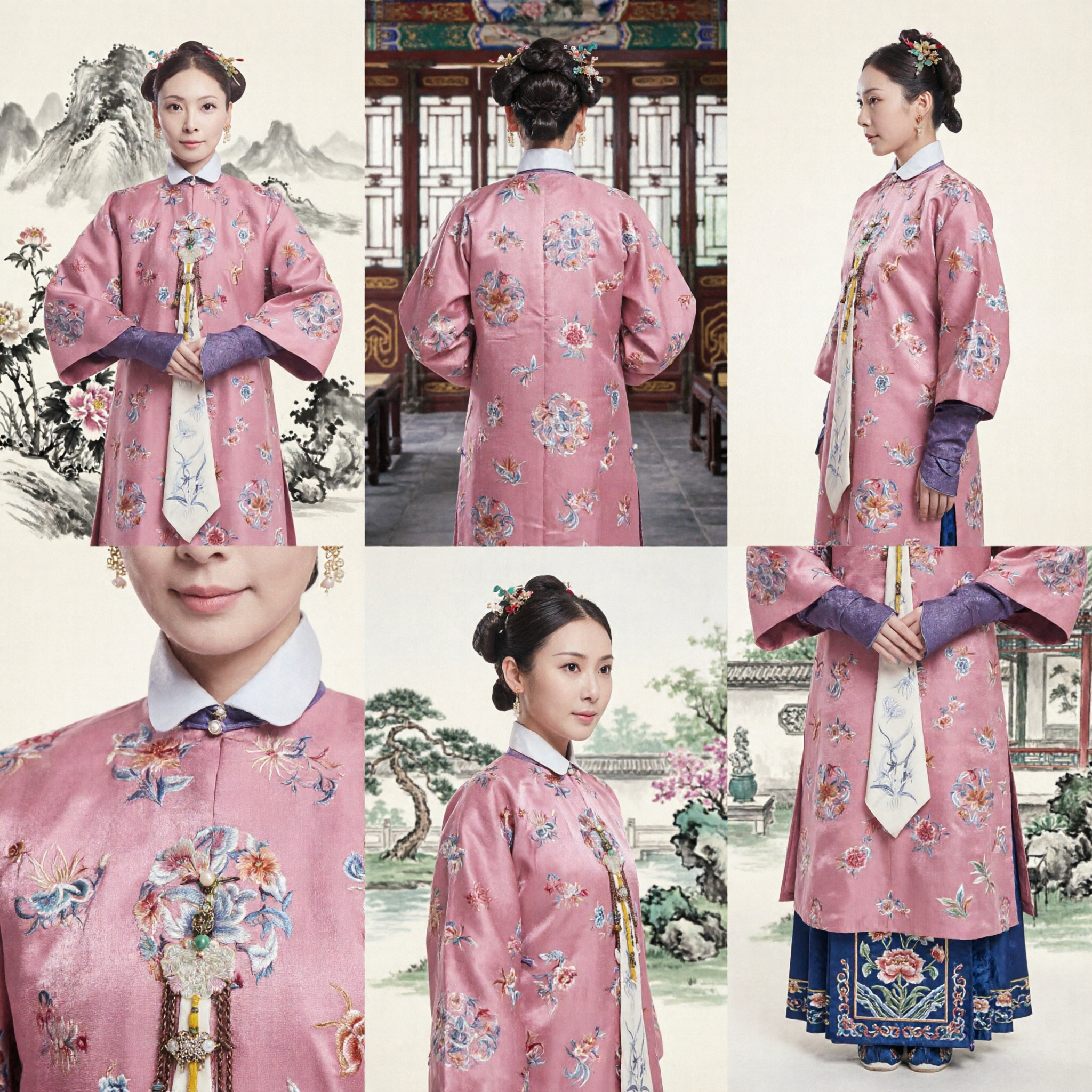 Ancient Chinese Qing Dynasty Princess Pink Embroidered Robe Traditional Palace Drama Costume for Women