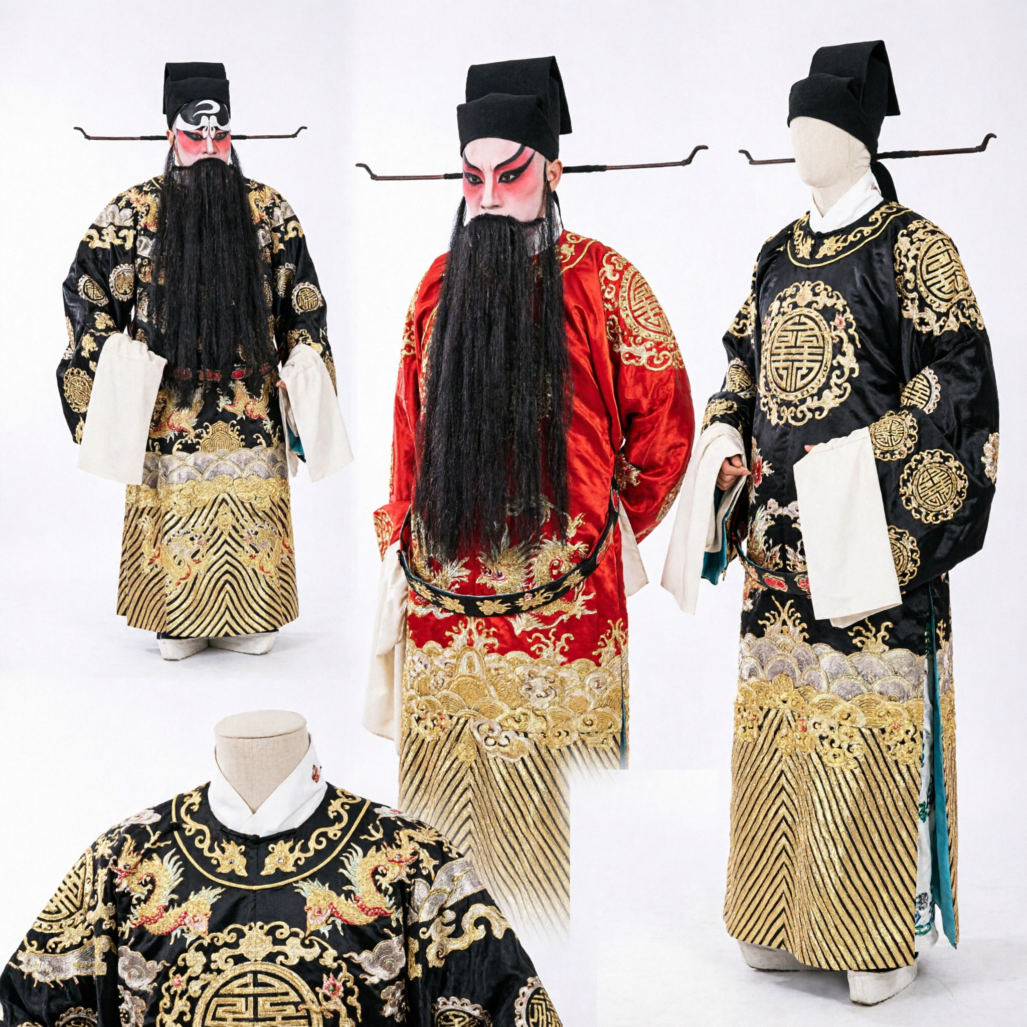 Men's Traditional Chinese Peking Opera Costume Black Dragon Robe Judge Bao Stage Performance Outfit