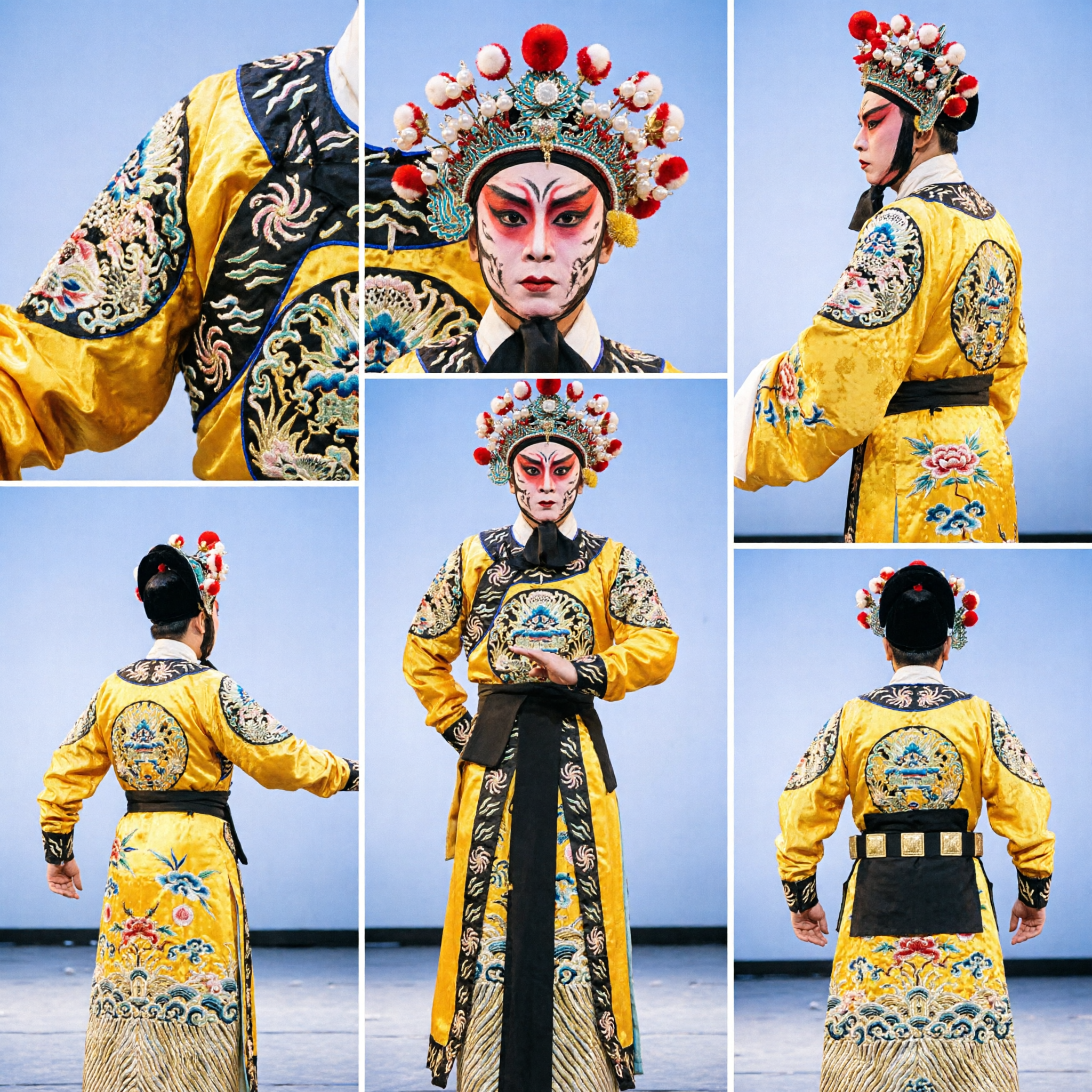 Traditional Chinese Peking Opera Yellow Embroidered Robe Costume Complete Set for Male Stage Performers