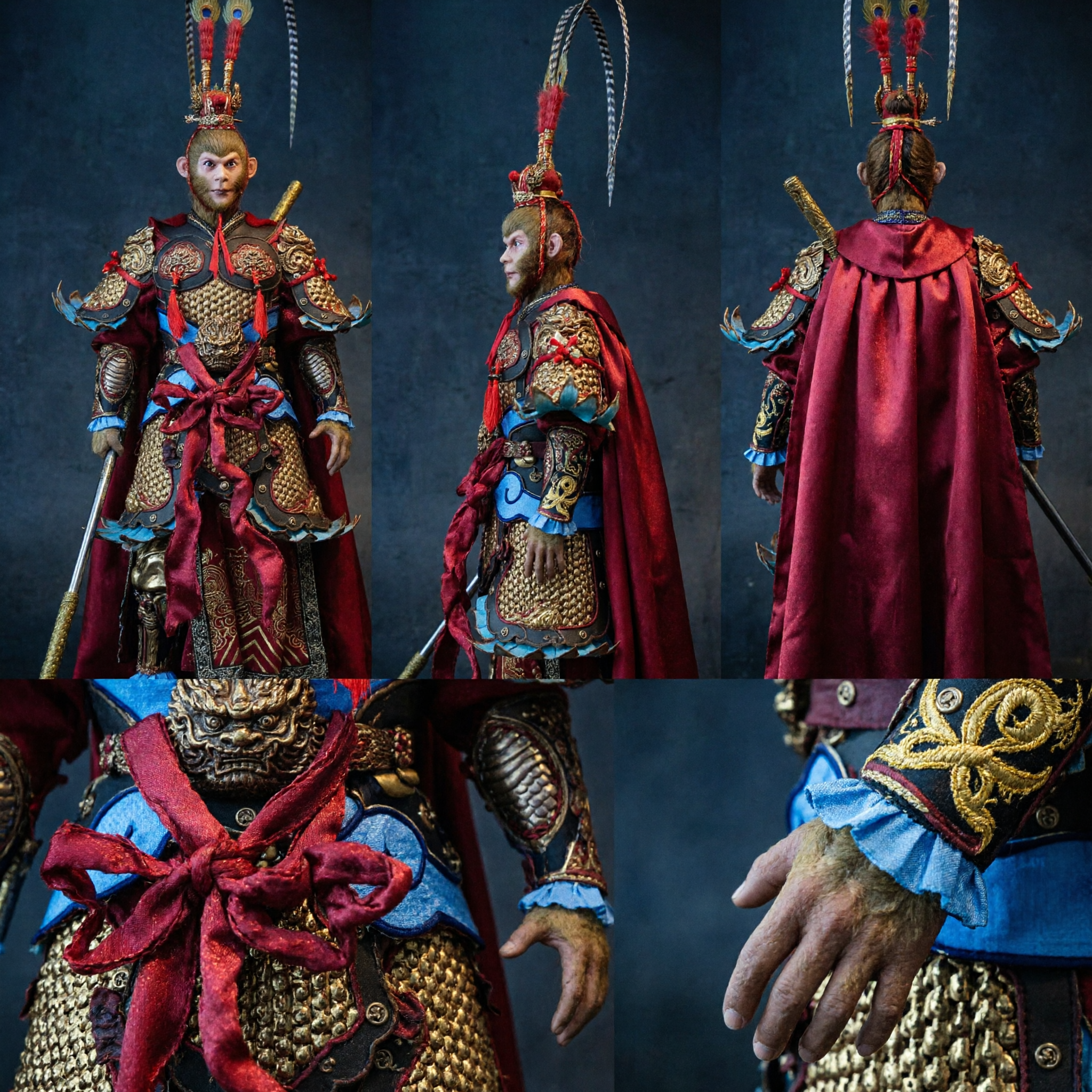 Traditional Chinese Monkey King Sun Wukong Cosplay Costume Full Set with Armor and Staff for Adults Halloween