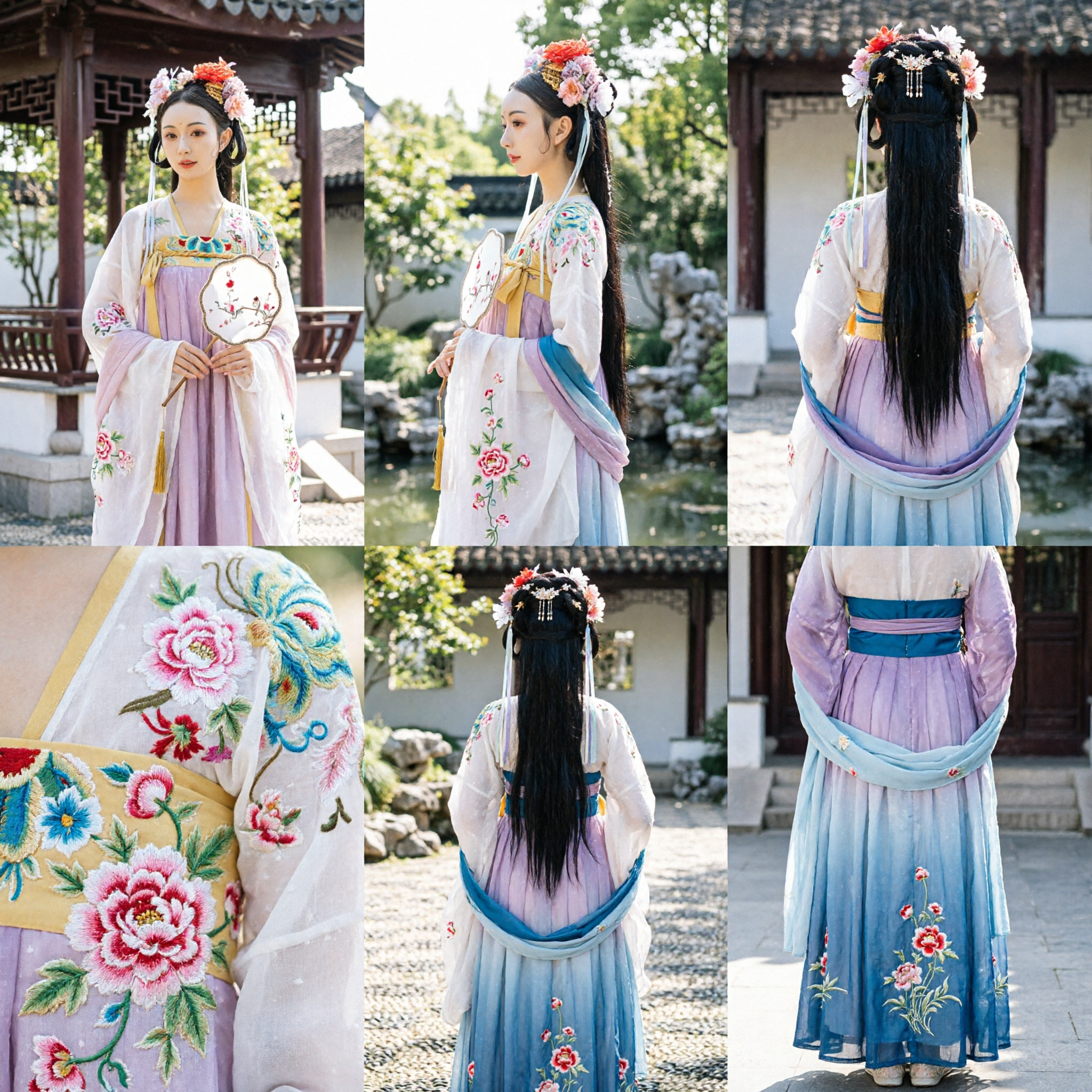 Traditional Chinese Tang Dynasty Hanfu Pink Floral Embroidered Ruqun Dress Ancient Costume for Women Photography