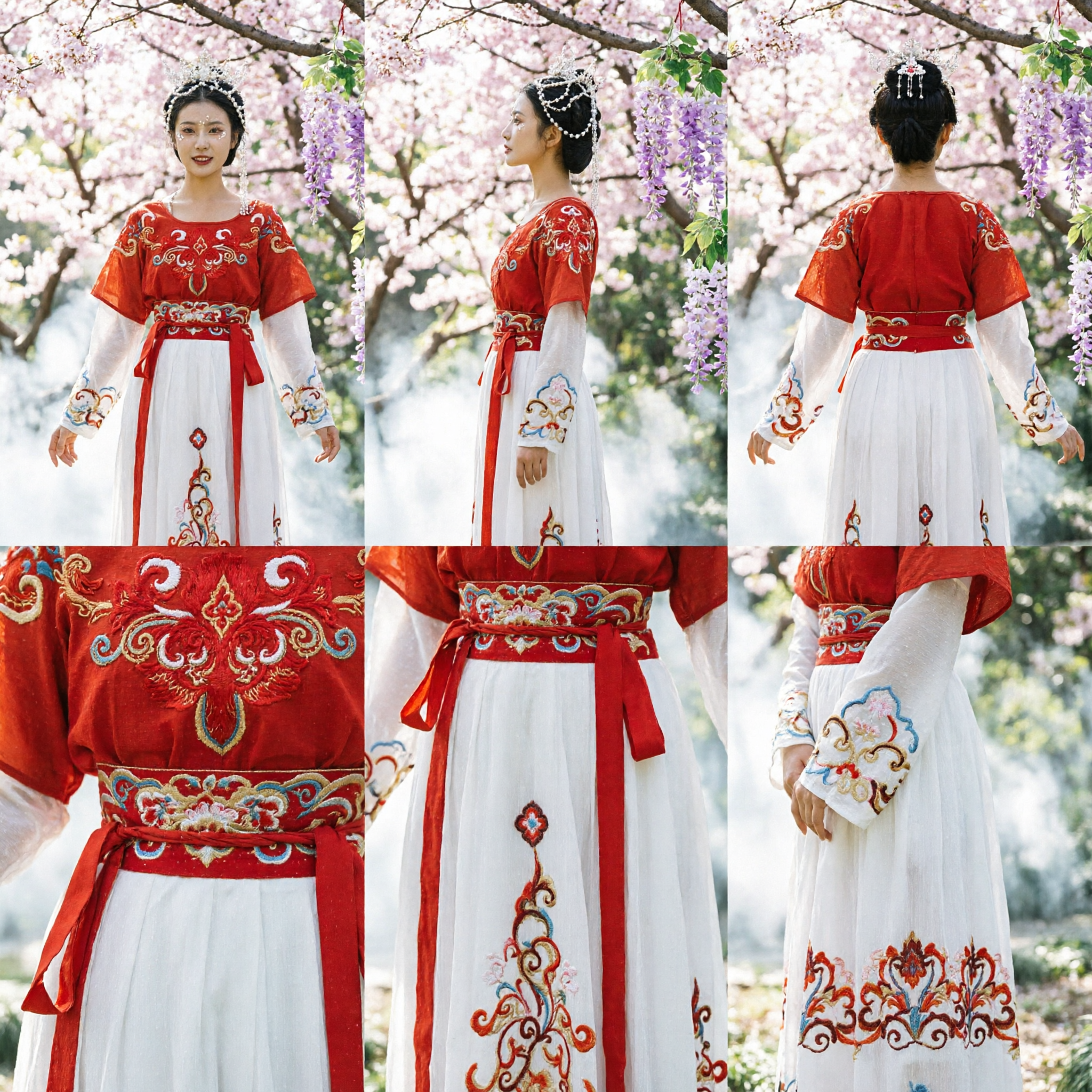Elegant Red and White Tang Dynasty Hanfu Costume with Embroidery Traditional Chinese Fairy Dress for Women