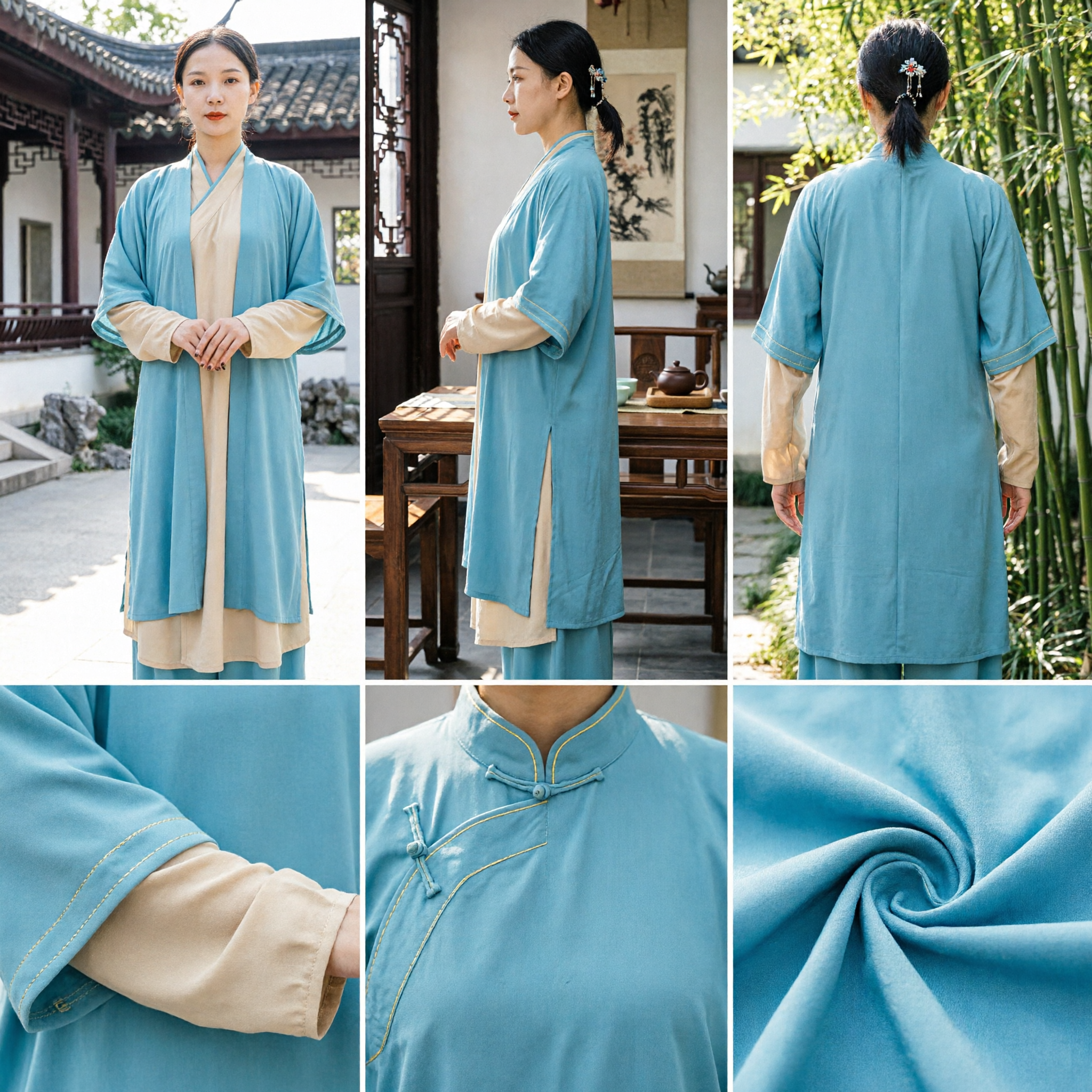 Women's Traditional Chinese Tai Chi Uniform Blue Kung Fu Wushu Suit for Martial Arts Practice and Meditation